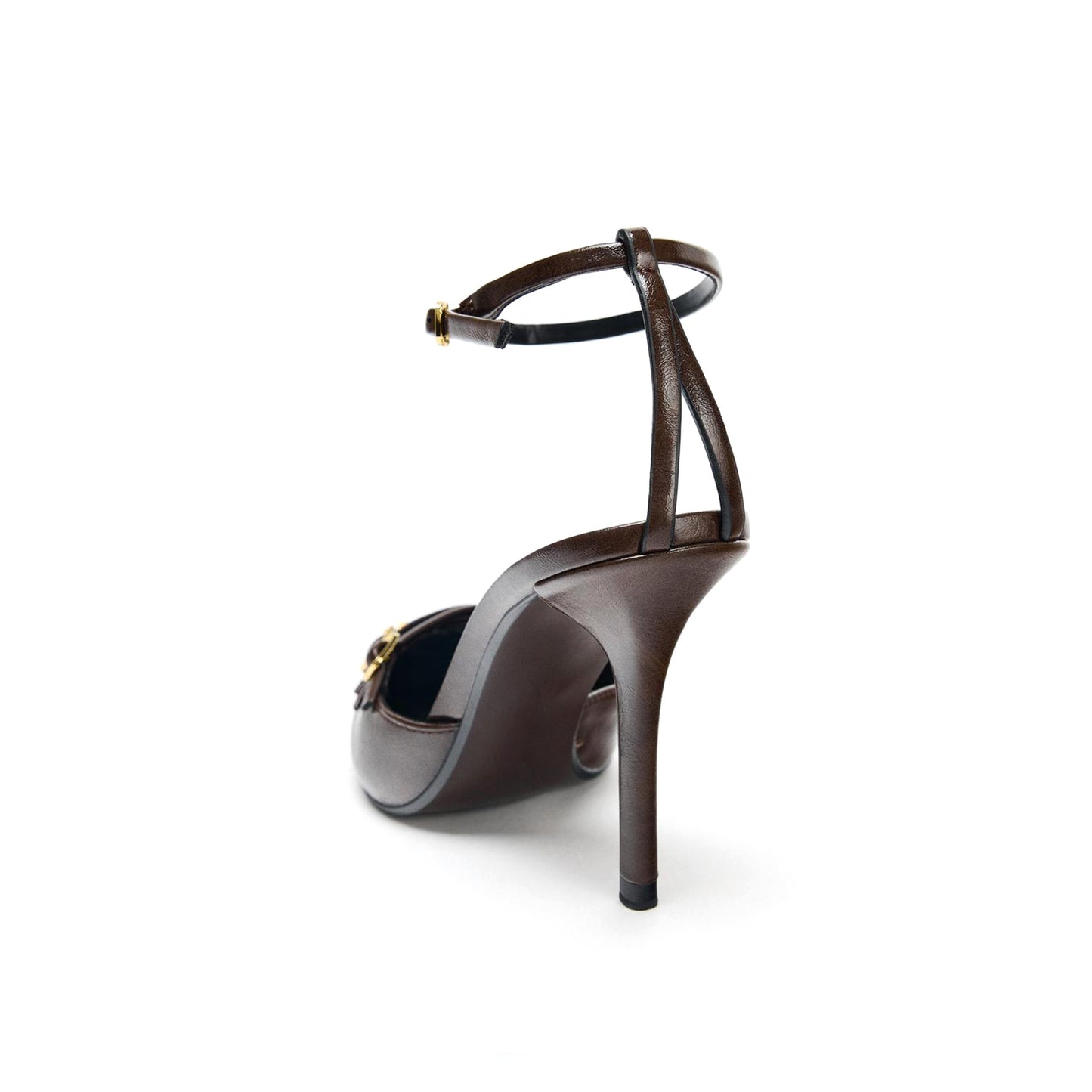 Brown Pointed-Toe Front Straps With Buckle And Ankle Strap High Heels