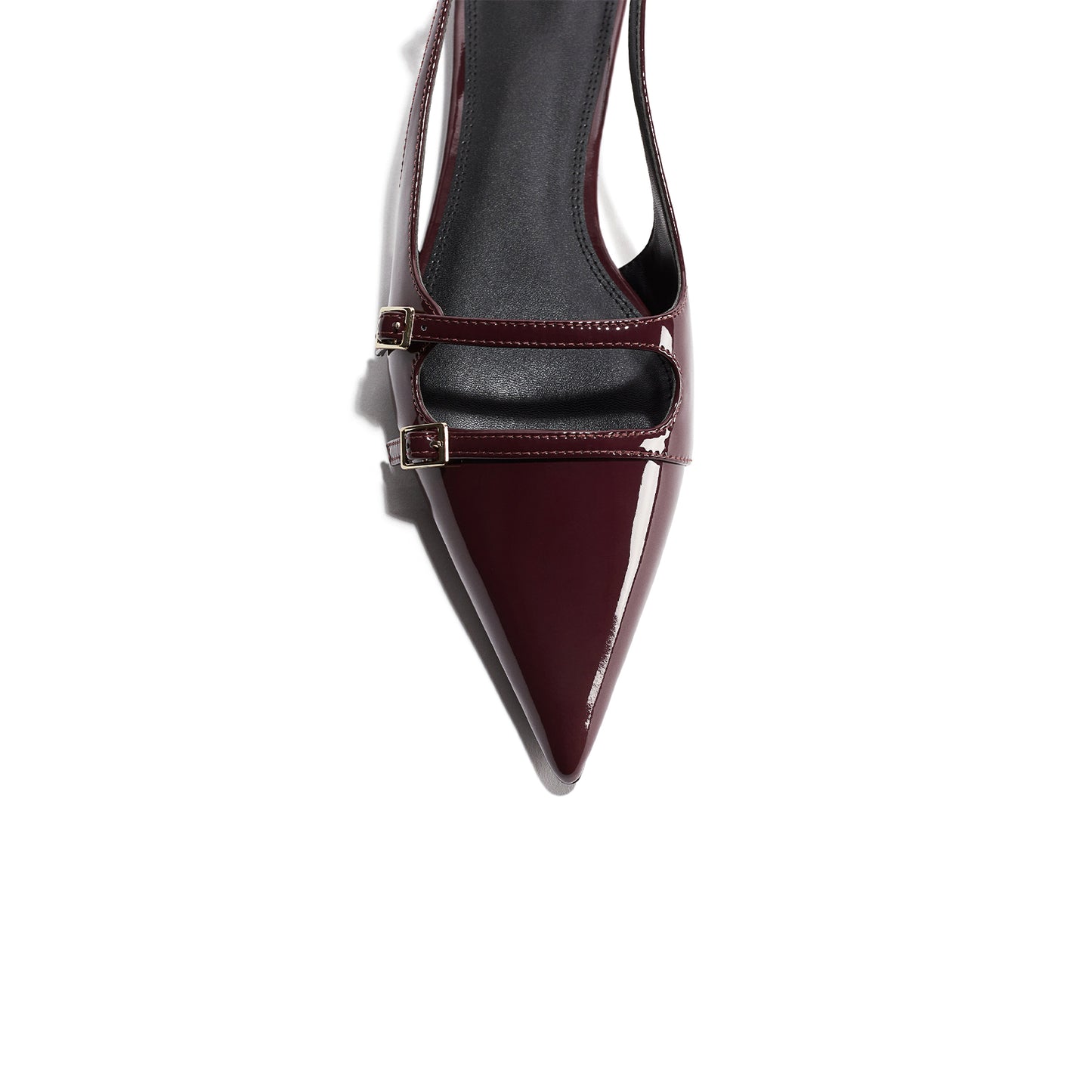 Patent Burgundy Pointed-Toe Front Double Straps Slingback Flats
