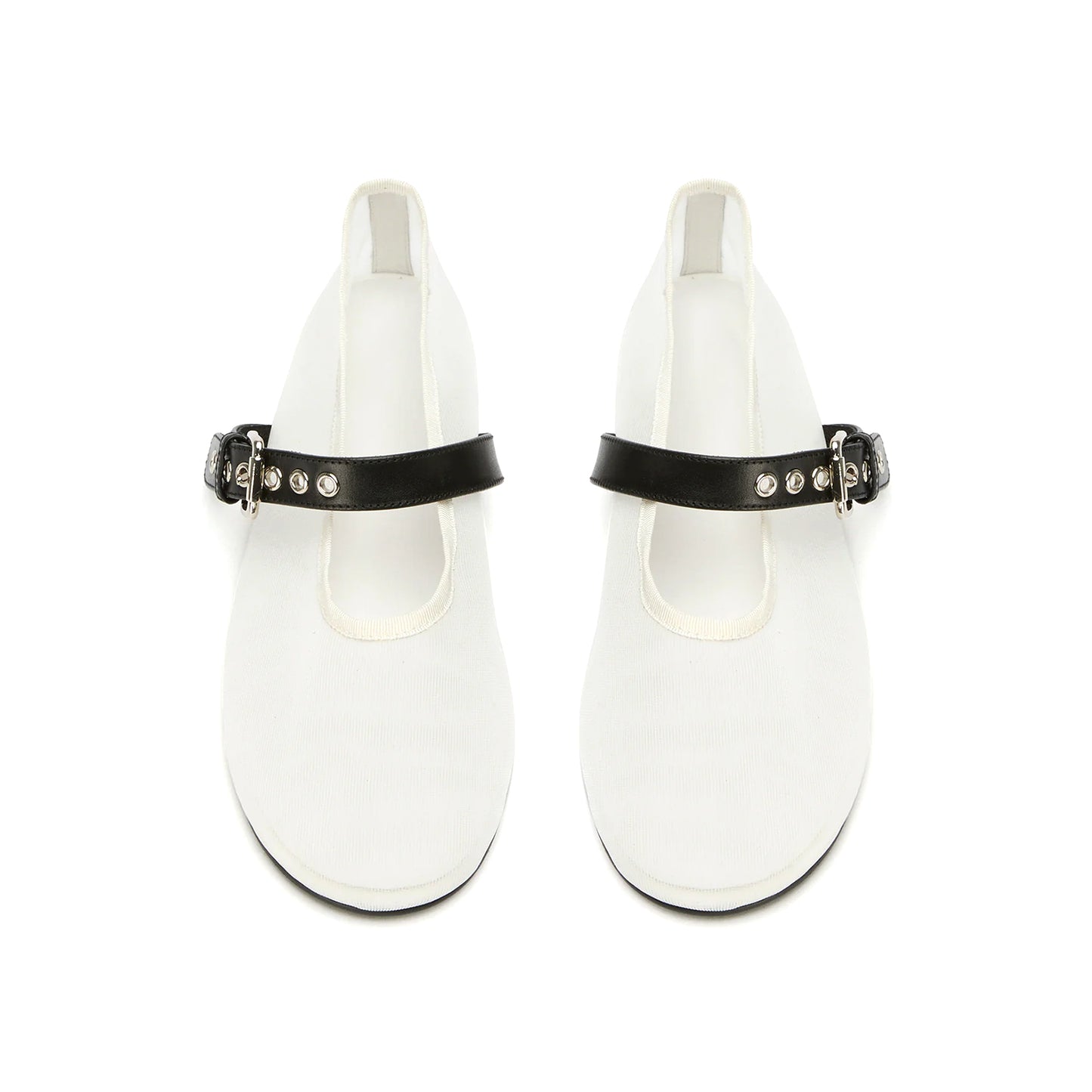 White Mesh Round-Toe Ballet Flats With Bridge Strap