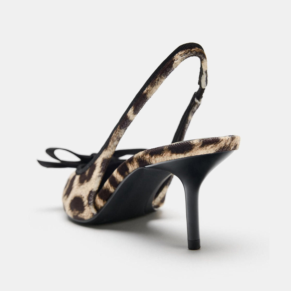 Leopard Pattern Faux Suede Pointed-Toe Front Knot Slingback Kitten Heels