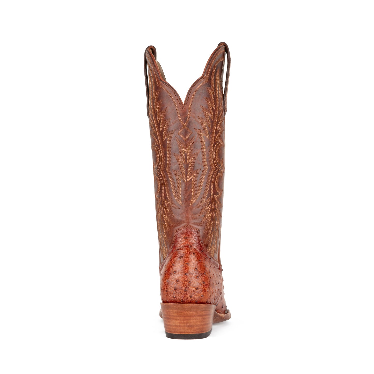 Pecan Contrast Vegan Leather And Ostrich Print Snip-Toe Embroidery Mid Calf Cowgirl Boots