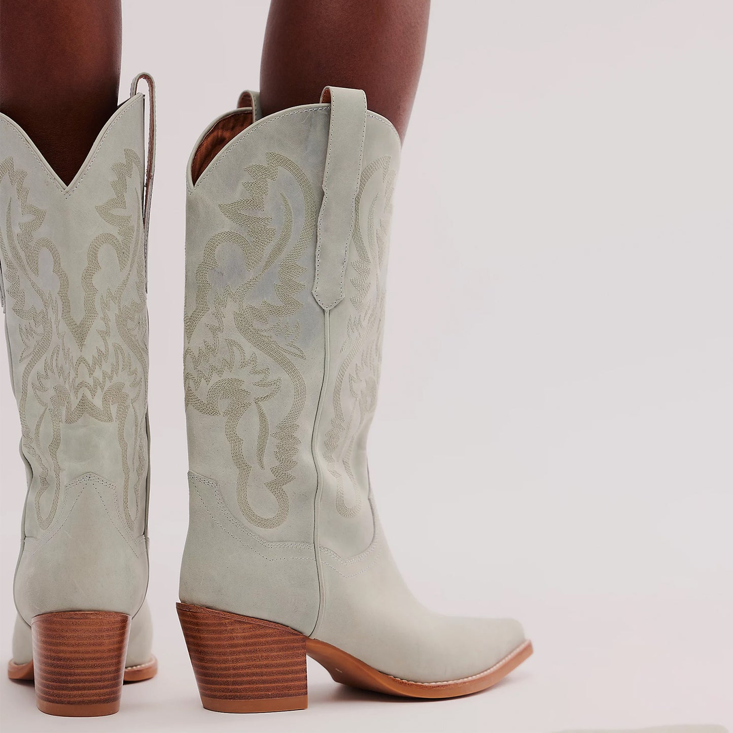 Mint Green Snip-Toe Classic Embroidery Mid Calf Cowgirl Boots