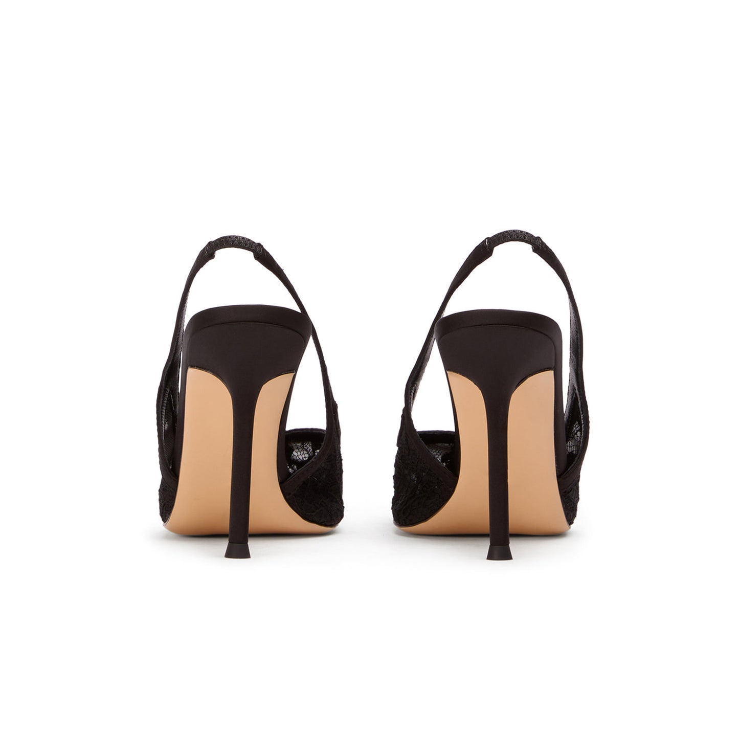 Black Lace Mesh Pointed-Toe Classic Satin Slingback High Heels