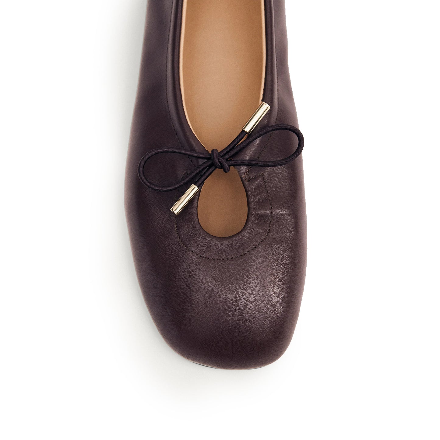 Brown Square-Toe Stretchy Ballet Flats