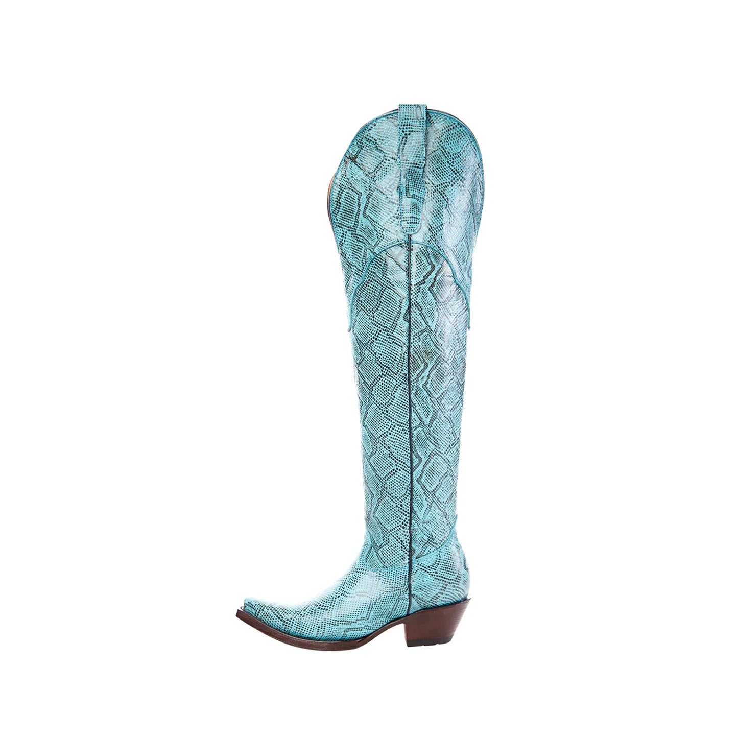 Turquoise Snakeskin Snip-Toe Half-Zip Over-The-Knee Cowgirl Boots
