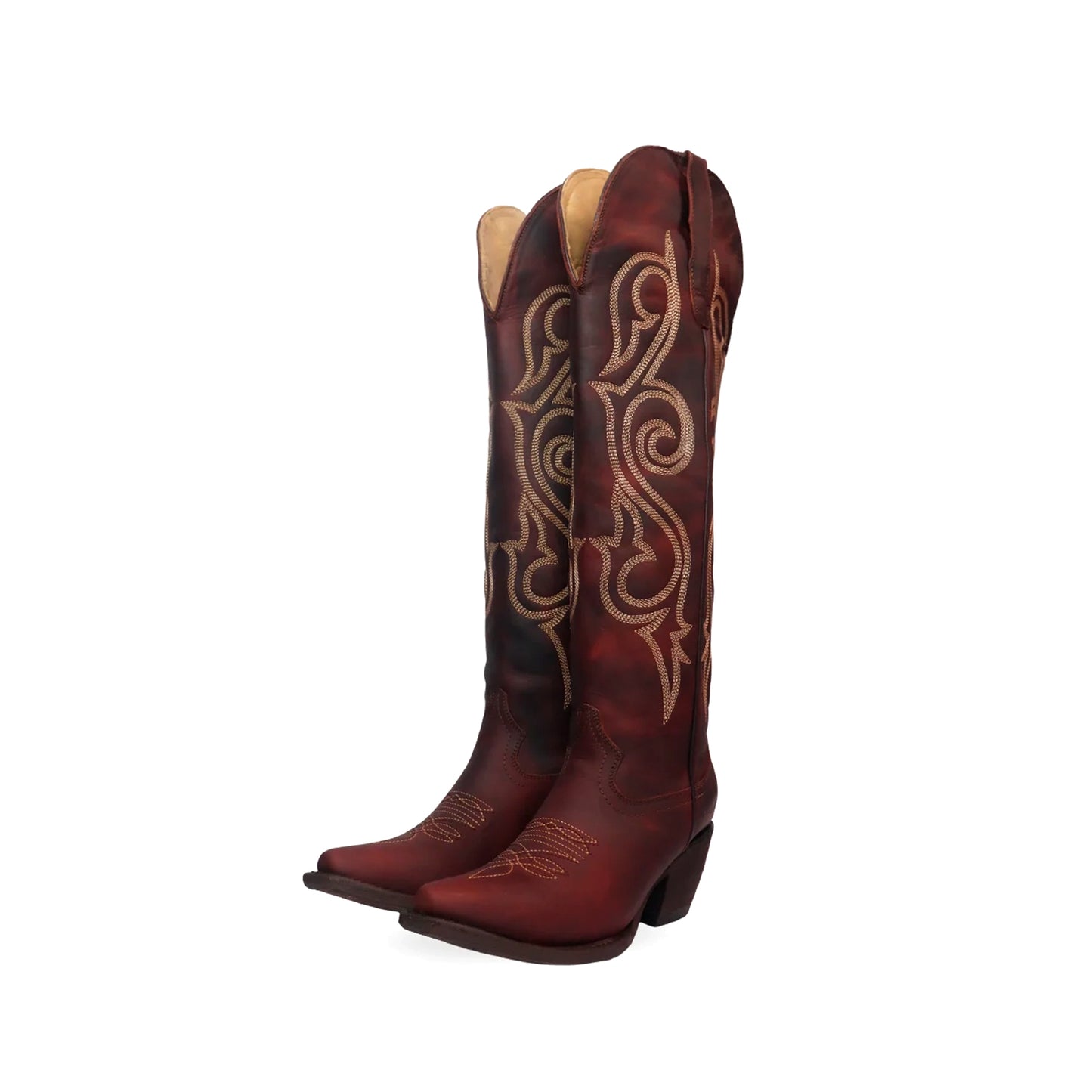 Brandy Snip-Toe Classic Embroidery Wide Calf Knee High Tall Cowgirl Boots