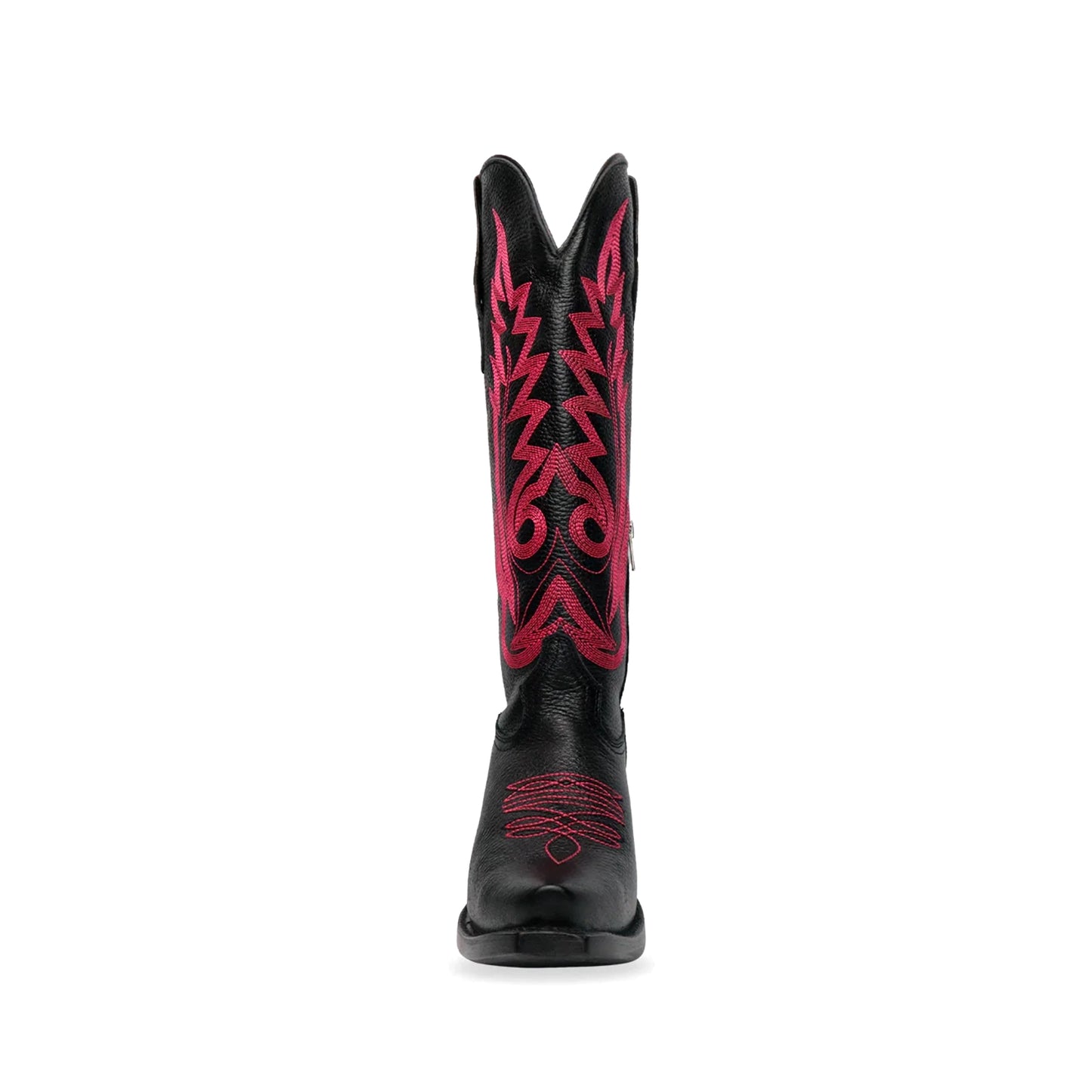 Black Snip-Toe Red Embroidery Mid Calf Cowgirl Boots