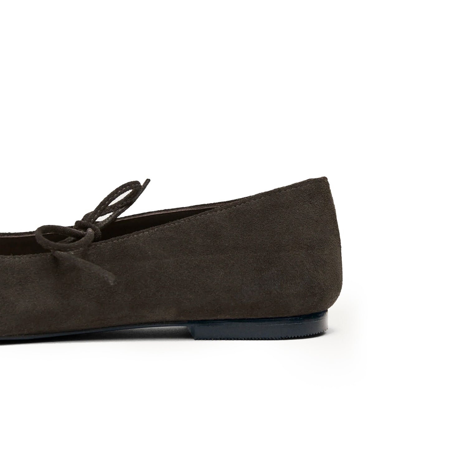 Coffee Faux Suede Square-Toe V-Cut Vamps Bridge Self-Tie Bow Ballet Flats