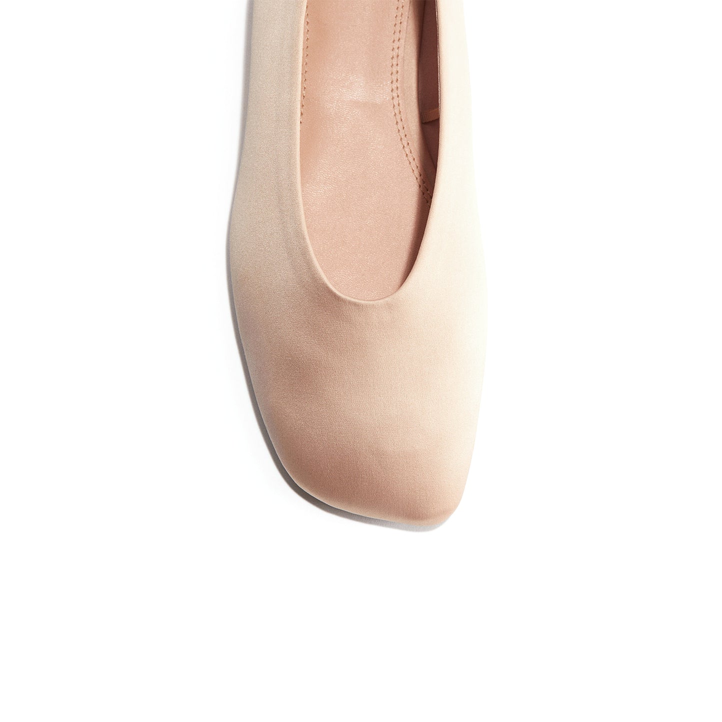 Beige Satin Square-Toe Classic Slip-On Ballet Flats