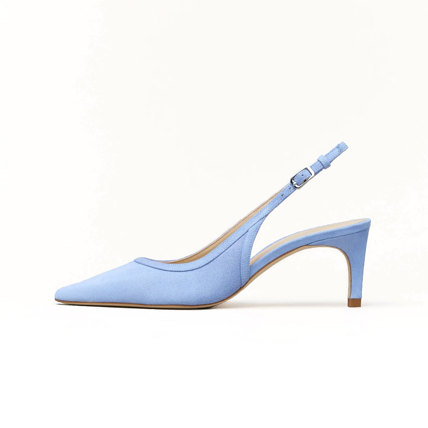 Blue Faux Suede Pointed-Toe Slingback Kitten Heels