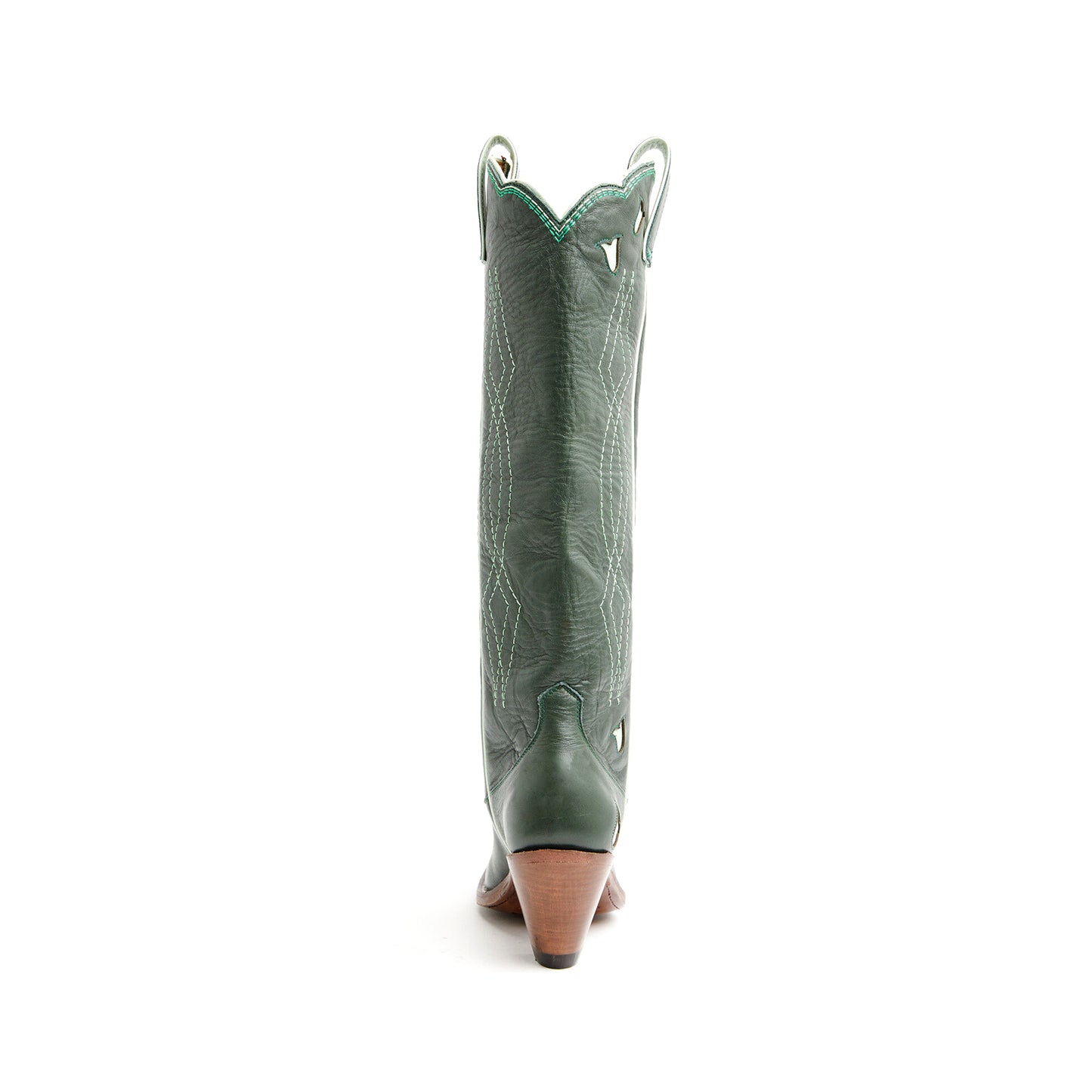 Green Snip-Toe Embroidery And Floral Inlay Wide Calf Knee High Cowgirl Boots