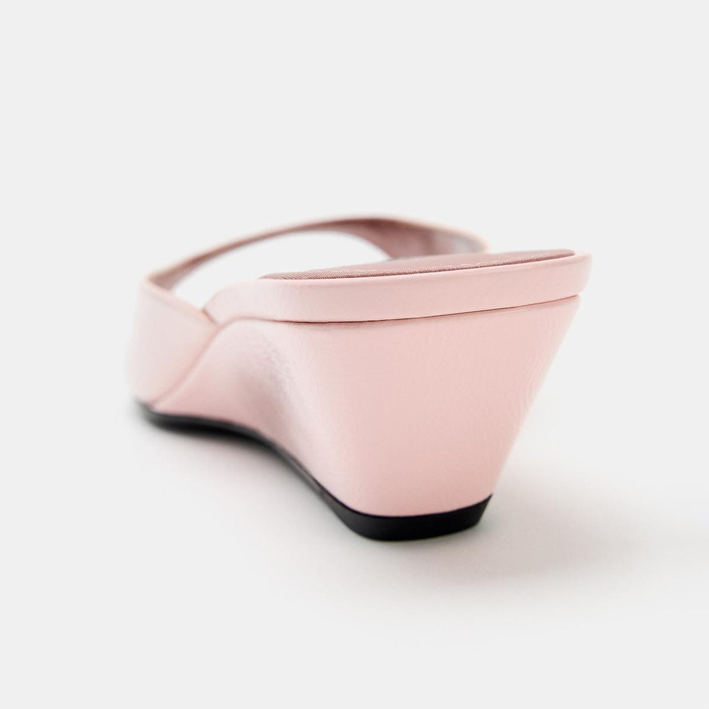 Blush Pink Square-Toe Backless Wedge Heel Sandals