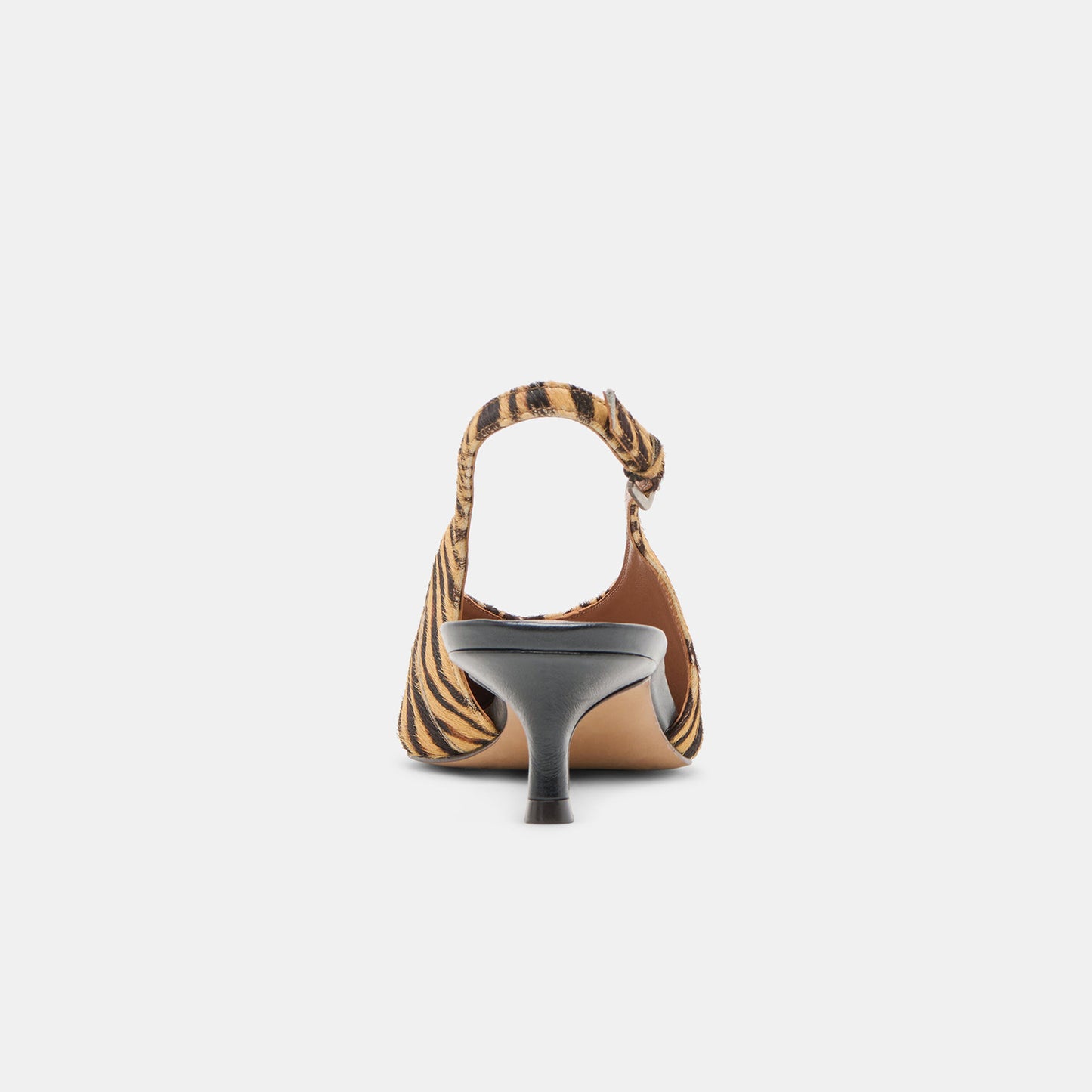 Zebra Pony Hair Print Classic Pointed-Toe Slip-On Slingback Kitten Heels