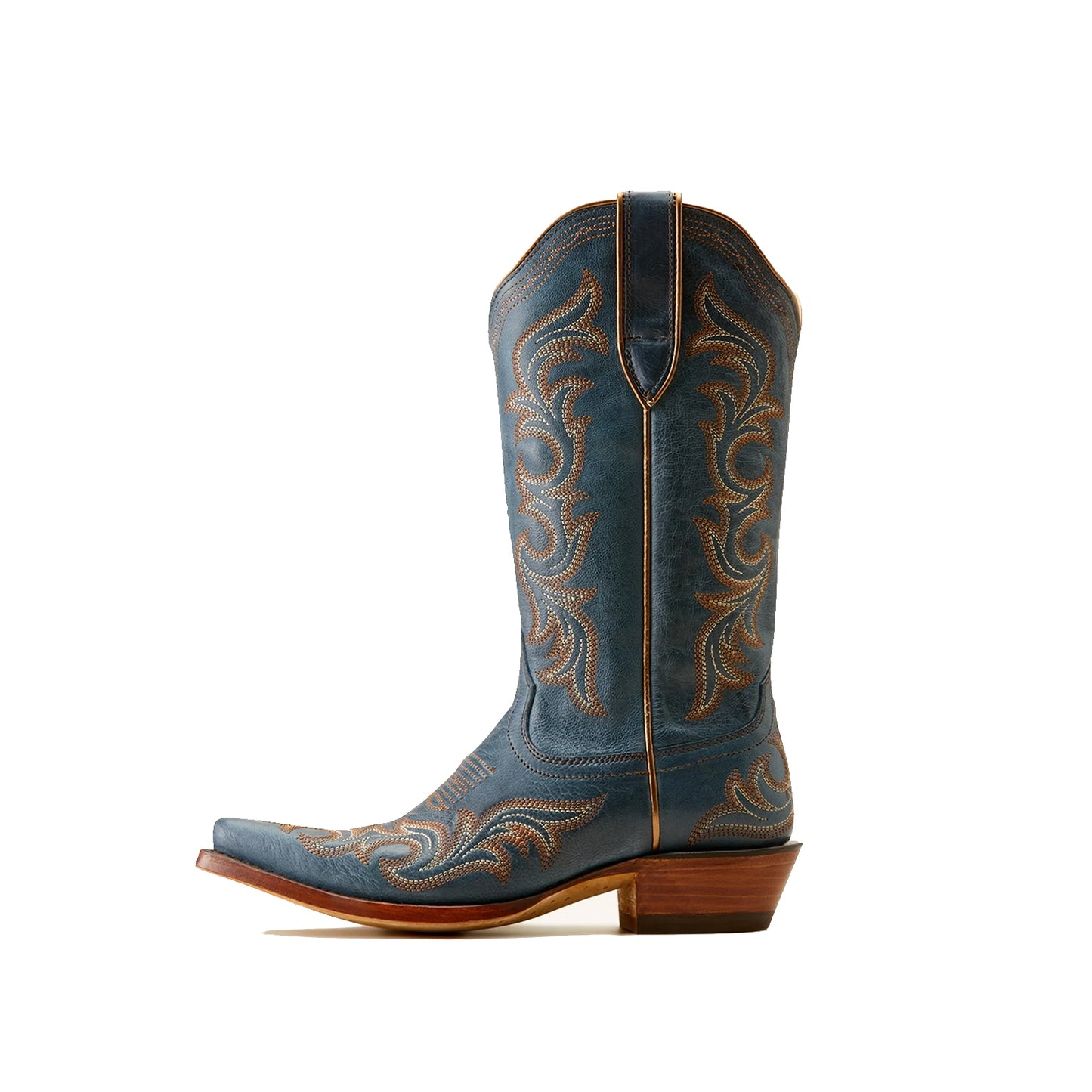 Blueberry Blue Snip-Toe Embroidery Mid Calf Cowgirl Boots