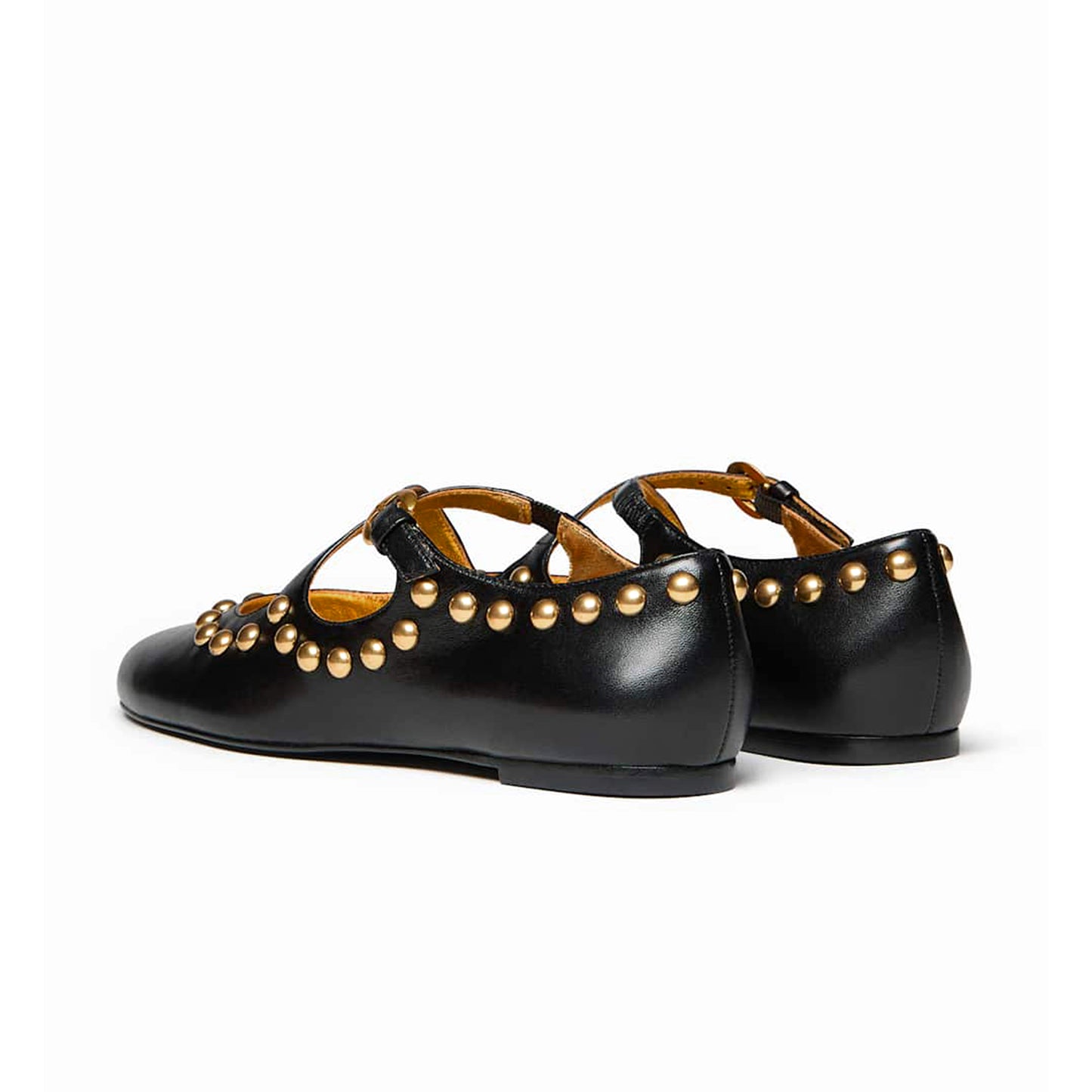 Black Round-Toe Criss Cross Strap Studded Ballet Flats