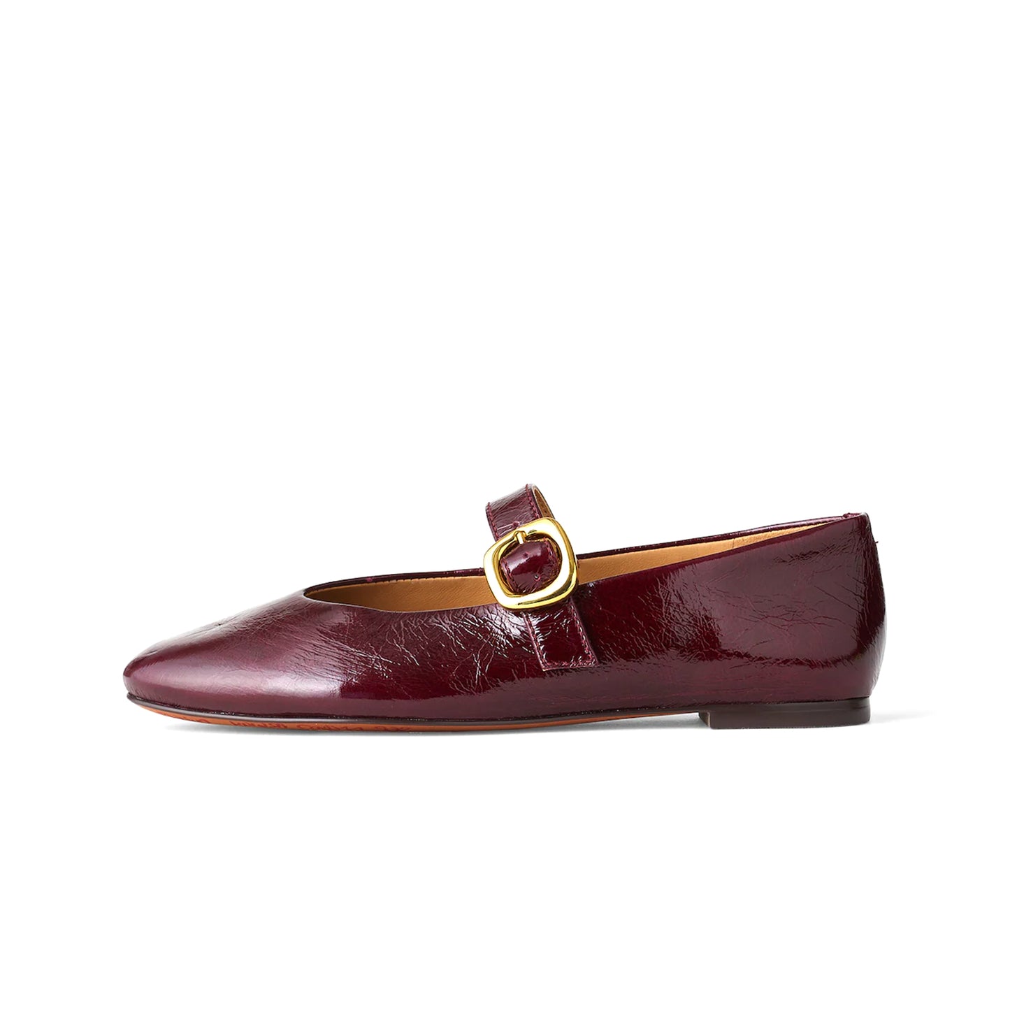 Deep Plum Vegan Leather Round-Toe Buckle Bridge Strap Slip-On Flats