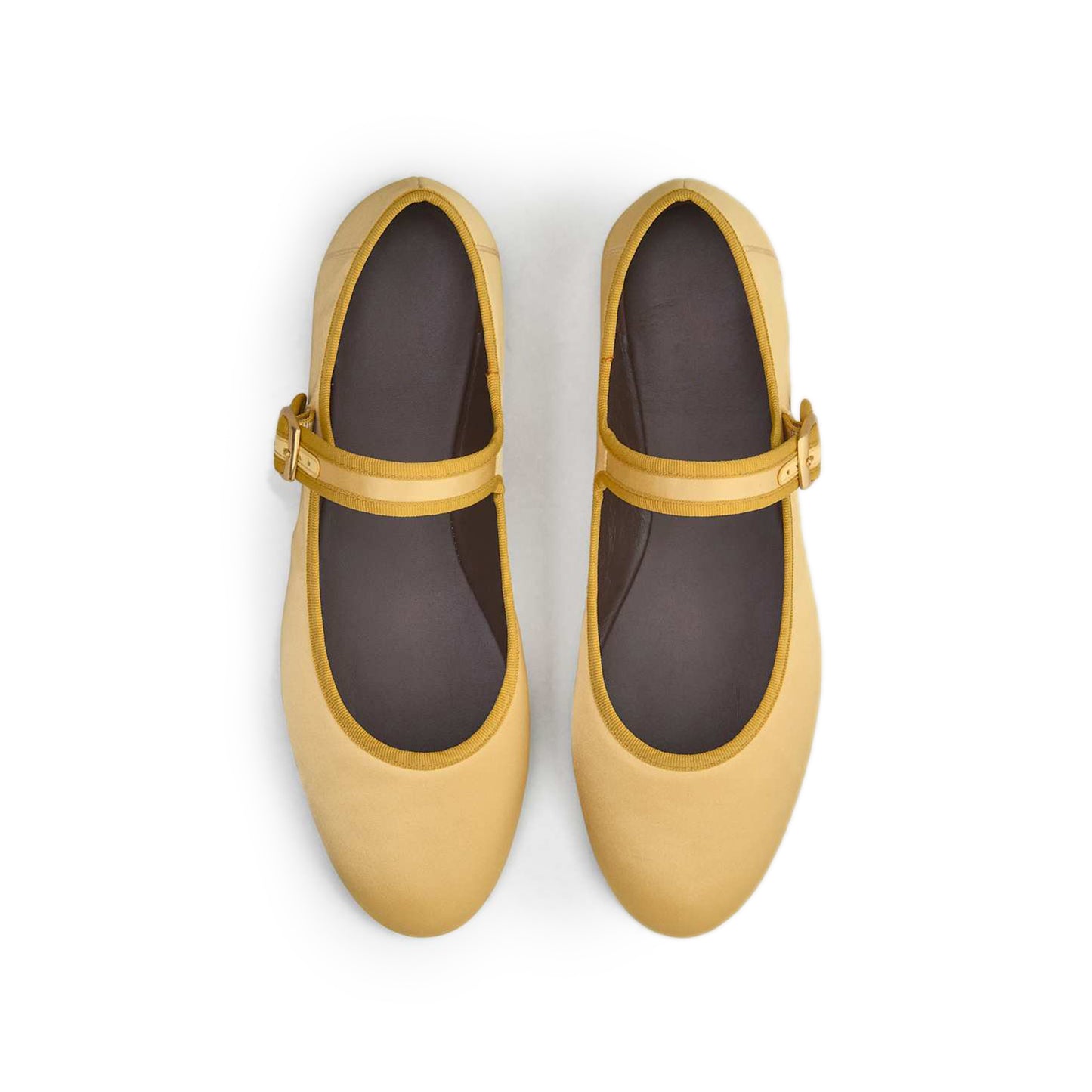 Yellow Satin Round-Toe Bridge Strap Slip-On Flats