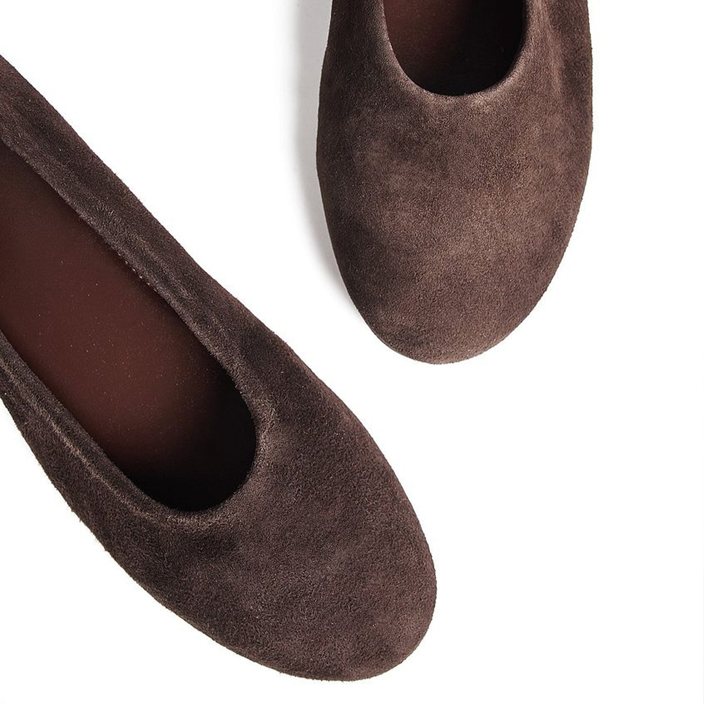 Brown Faux Suede Round-Toe Simple Classic Ballet Flats