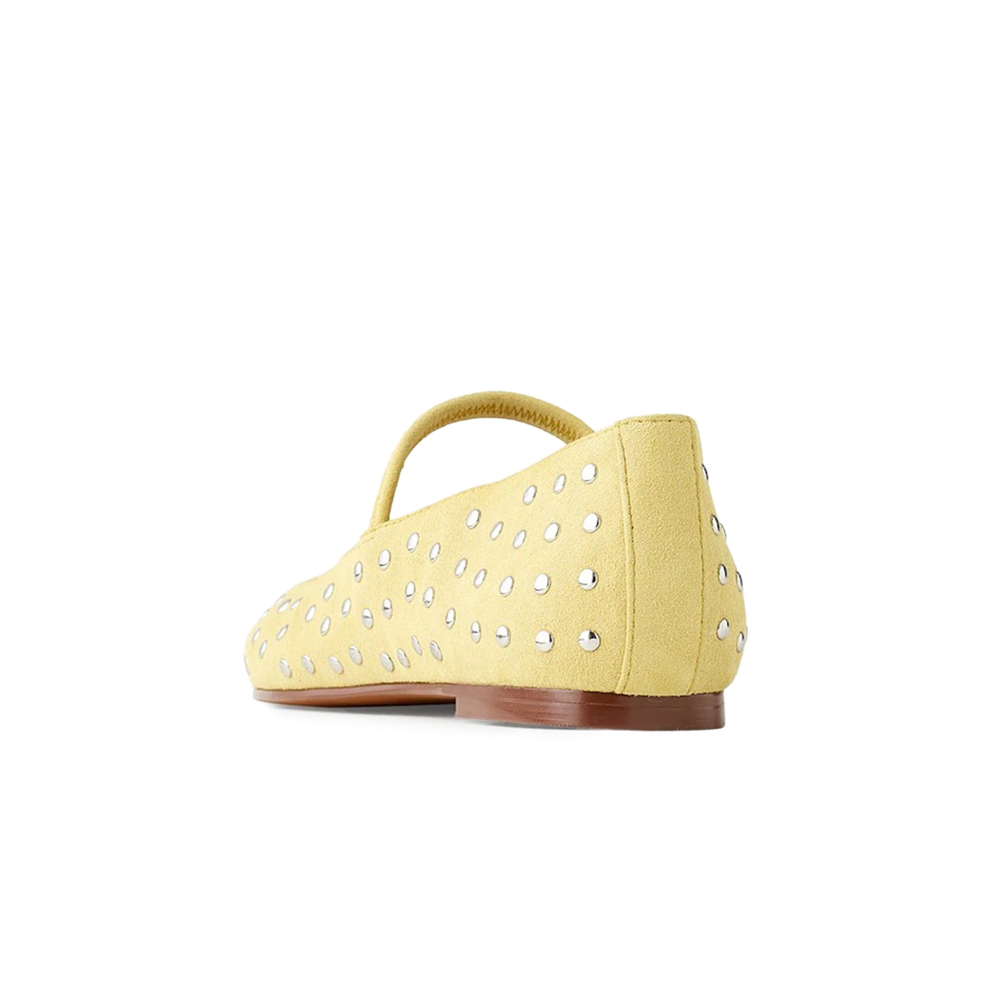 Yellow Faux Suede Square-Toe Bridge Strap Studded Slip-On Flats
