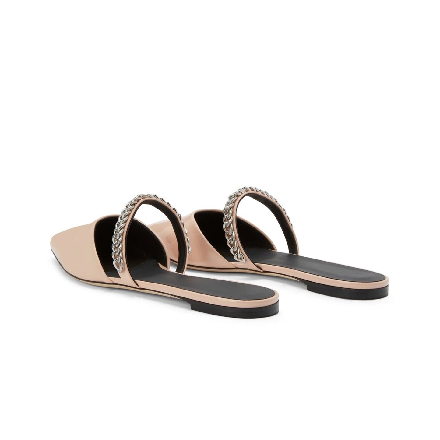 Patent Pink Pointed-Toe Bridge Strap With Silver Chain Backless Flats