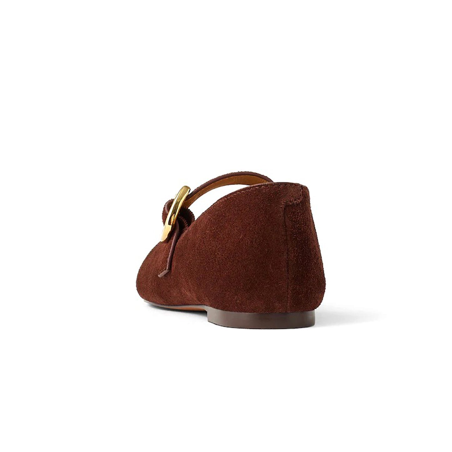 Chocolate Faux Suede Round-Toe Buckle Bridge Strap Slip-On Flats