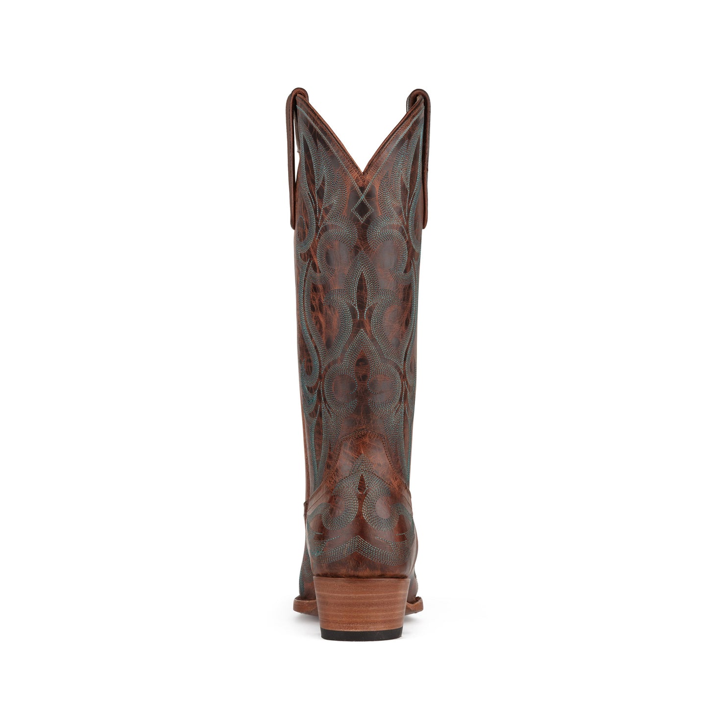 Distressed Cognac Snip-Toe Western Embroidery Classic Mid Calf Cowgirl Boots