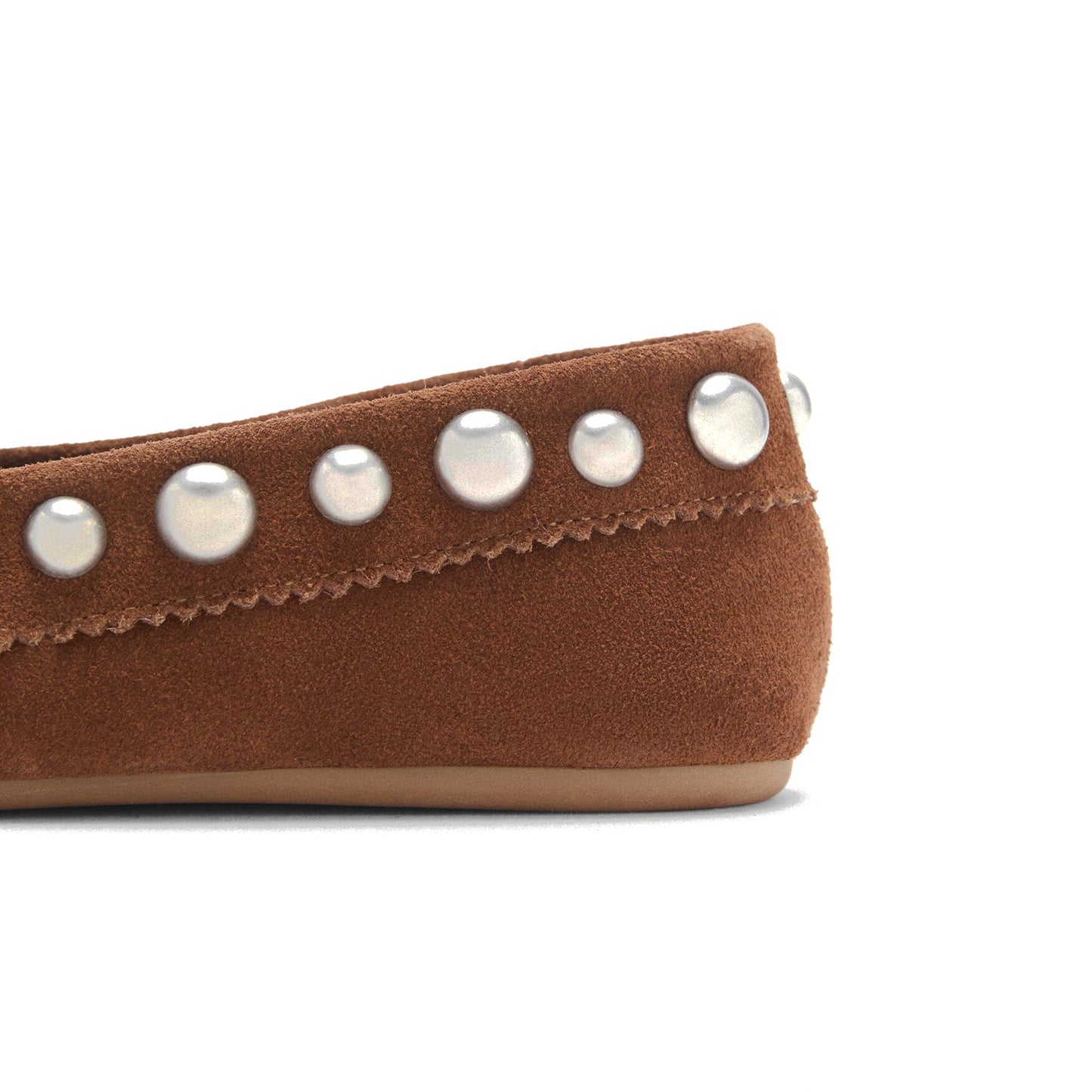 Brown Faux Suede Round-Toe Back Studs Front Bow Flats