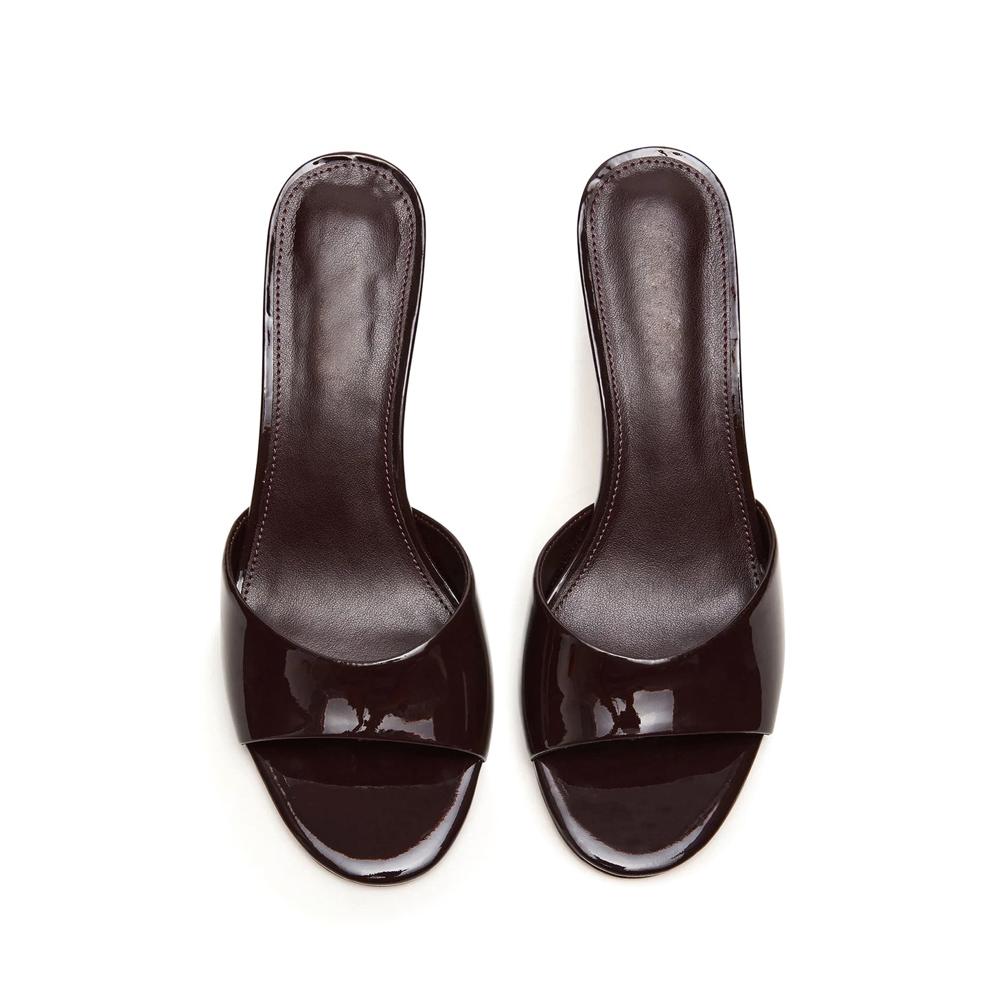 Patent Brown Round-Toe Slip-On Mule Kitten Heels