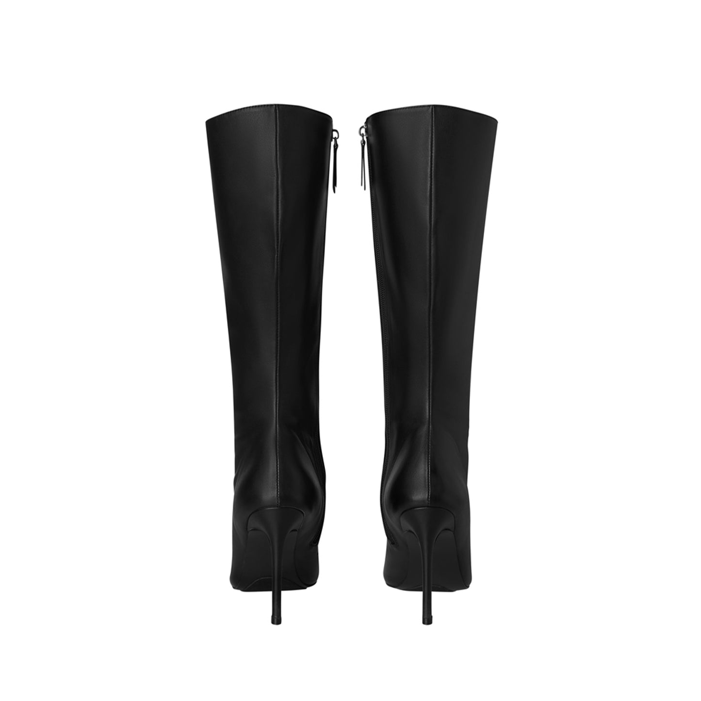 Black Pointed-Toe Brown Plush Full-Zip Mid Calf Stiletto Boots