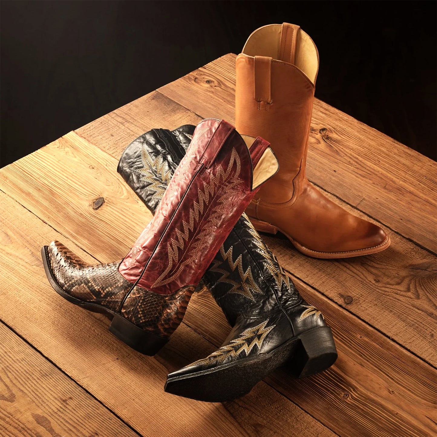 Tan Pointed-Toe Simple Mid Calf Cowgirl Boots
