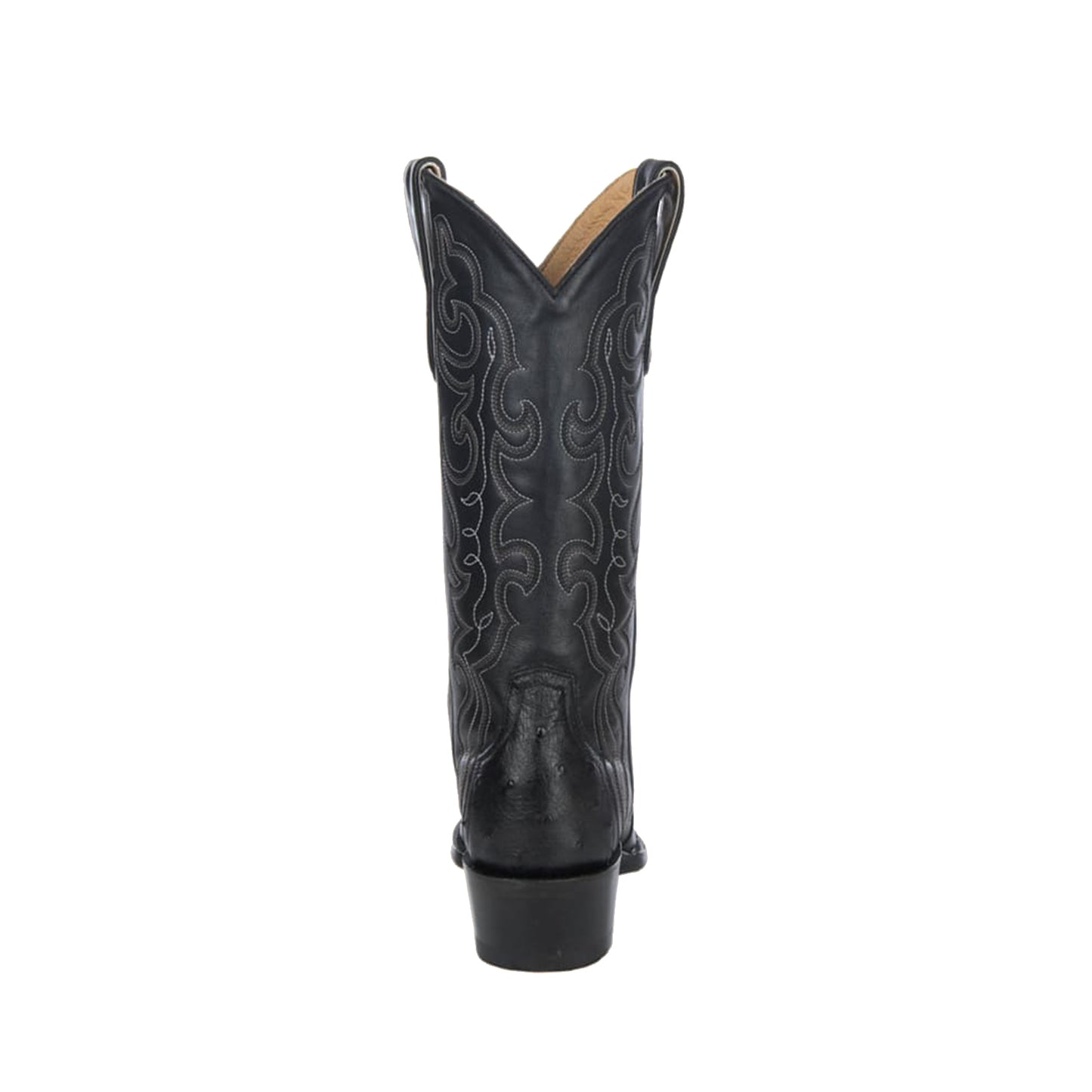 Black Contrast Vegan Leather And Ostrich Print Snip-Toe Embroidery Classic Mid Calf Cowgirl Boots