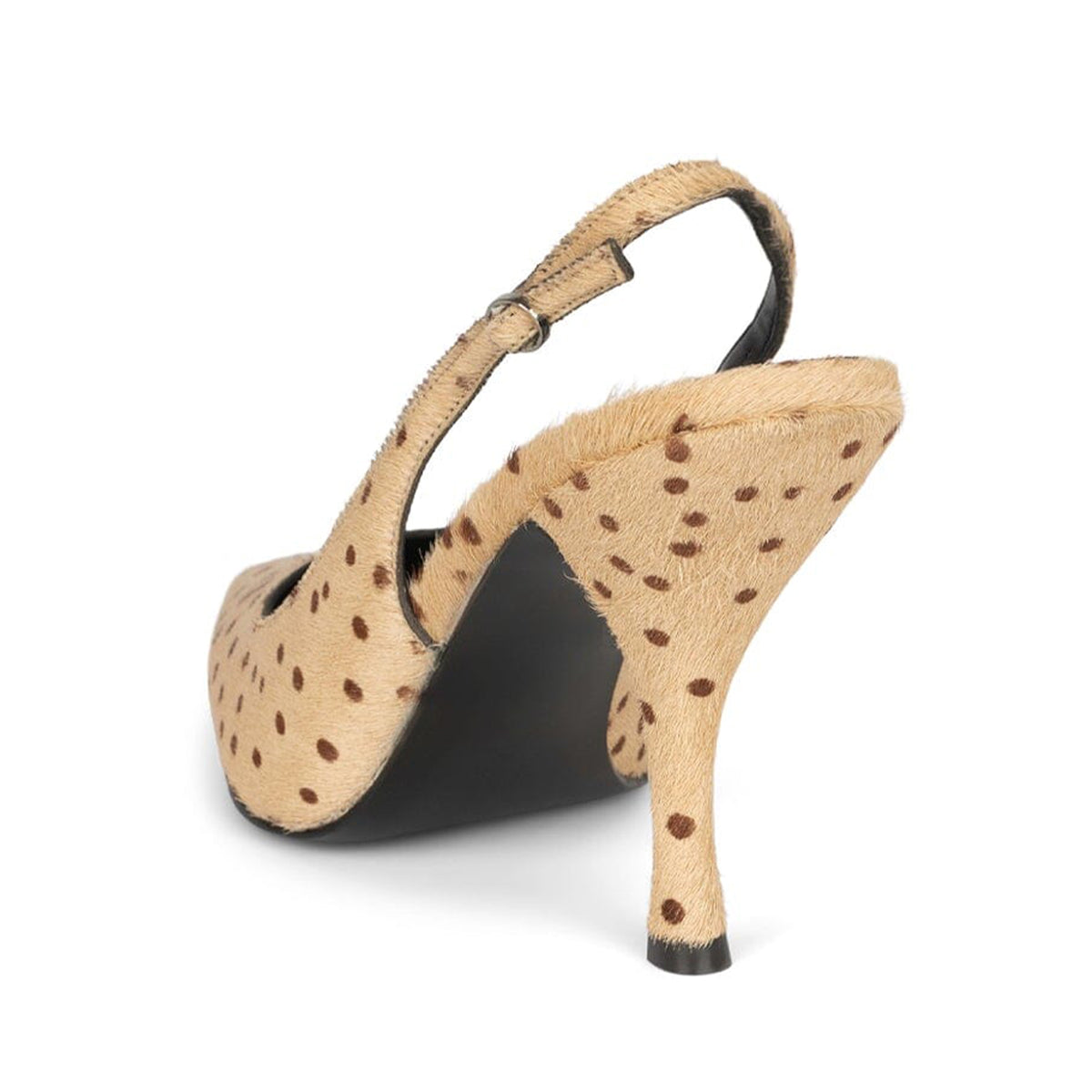 Tan And Brown Spots Pony Hair Vegan Leather Pointed-Toe Slingback High Heels