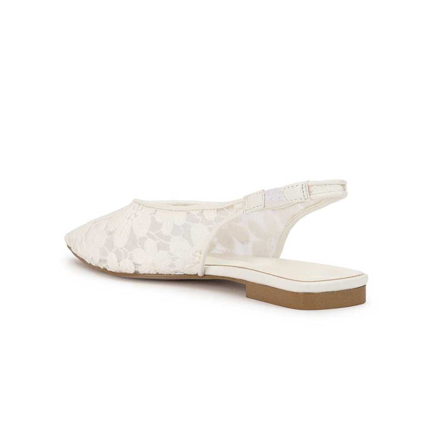 White Mesh Pointed-Toe Flowers Embroidery Back Strap Flats