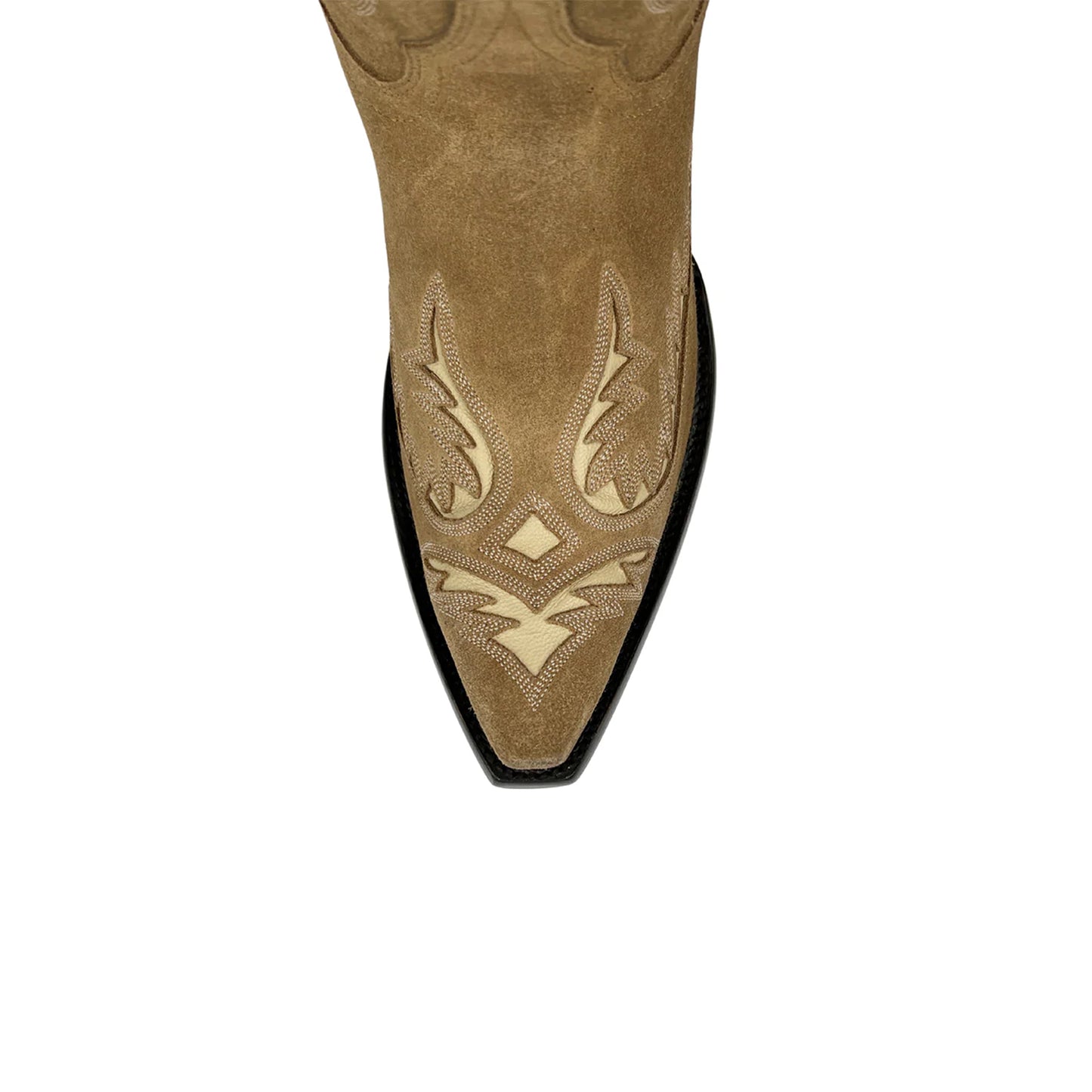 Brown Faux Suede Snip-Toe Inlays Mid Calf Cowgirl Boots
