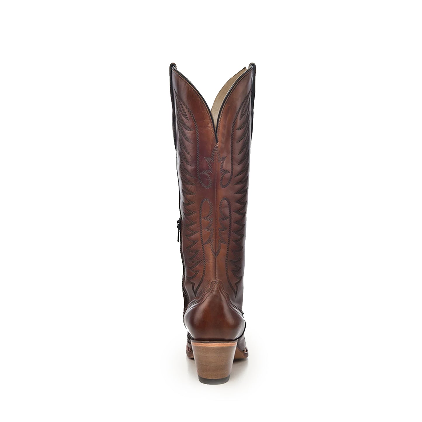 Cognac Almond-Toe Embroidery Wide Calf Knee High Cowgirl Boots