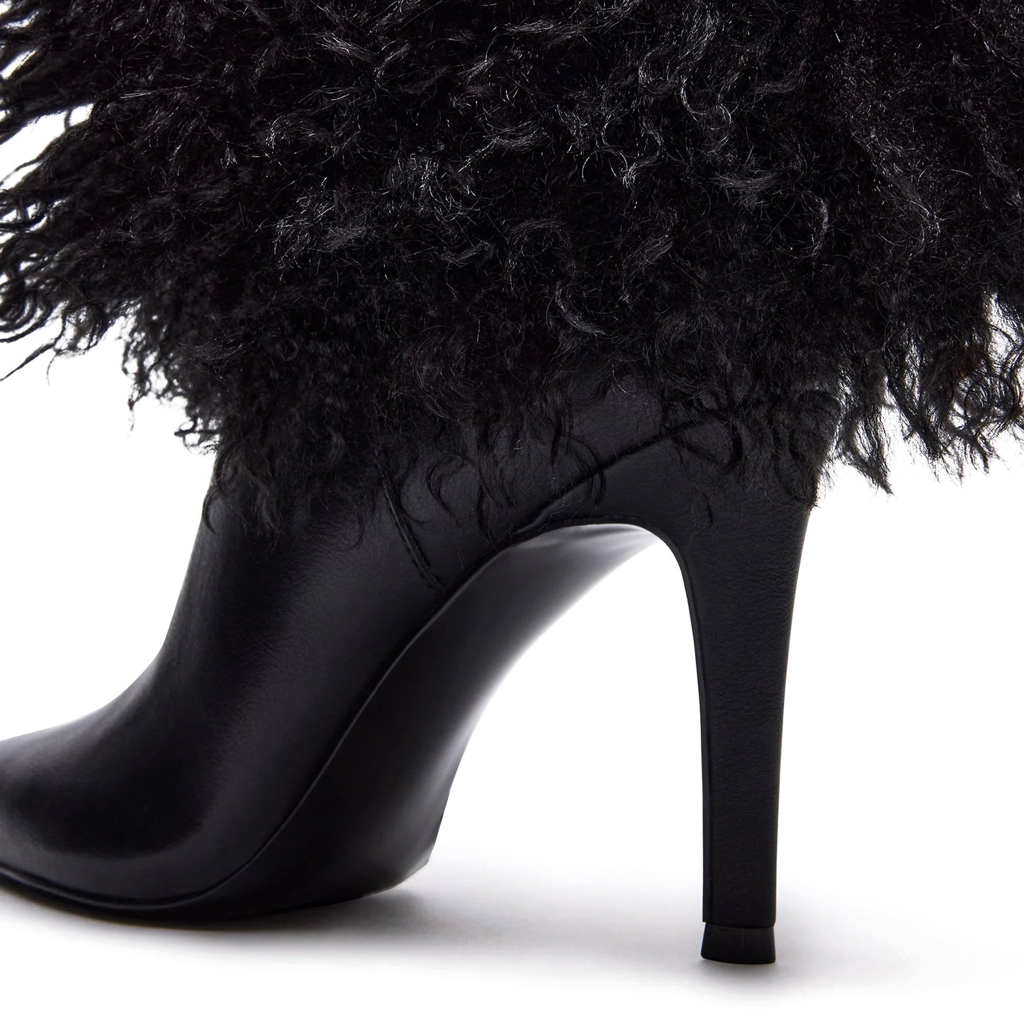 Black Pointed-Toe Full Plush Wide Calf Knee High Stiletto Boots