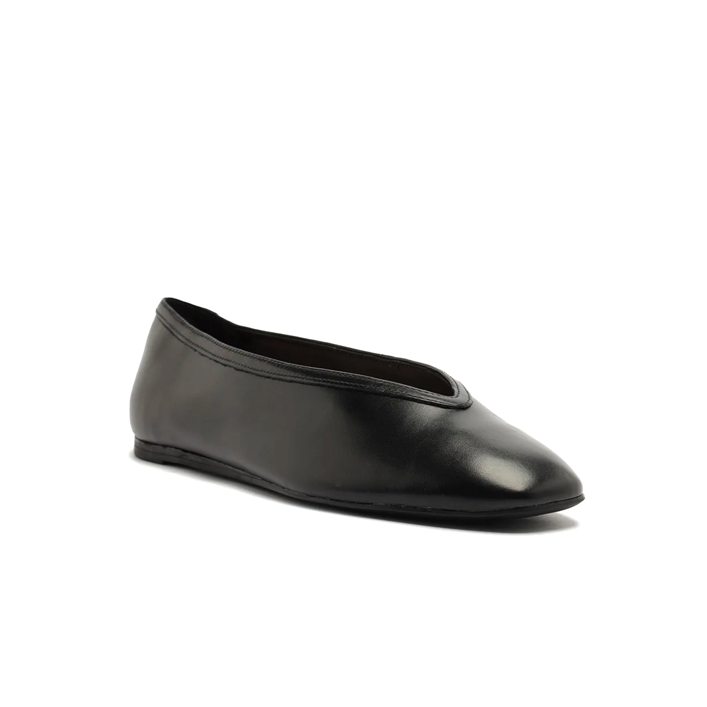Black Vegan Leather Square-Toe Simple Ballet Flats