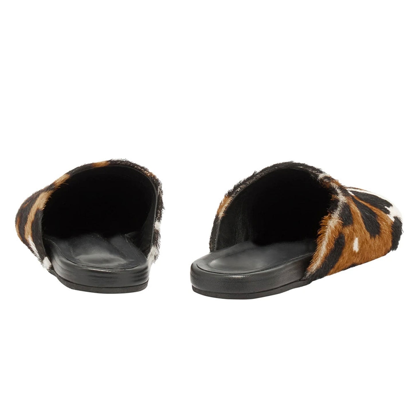 Cow Pattern Pony Hair Round-Toe Slipper Backless Flats