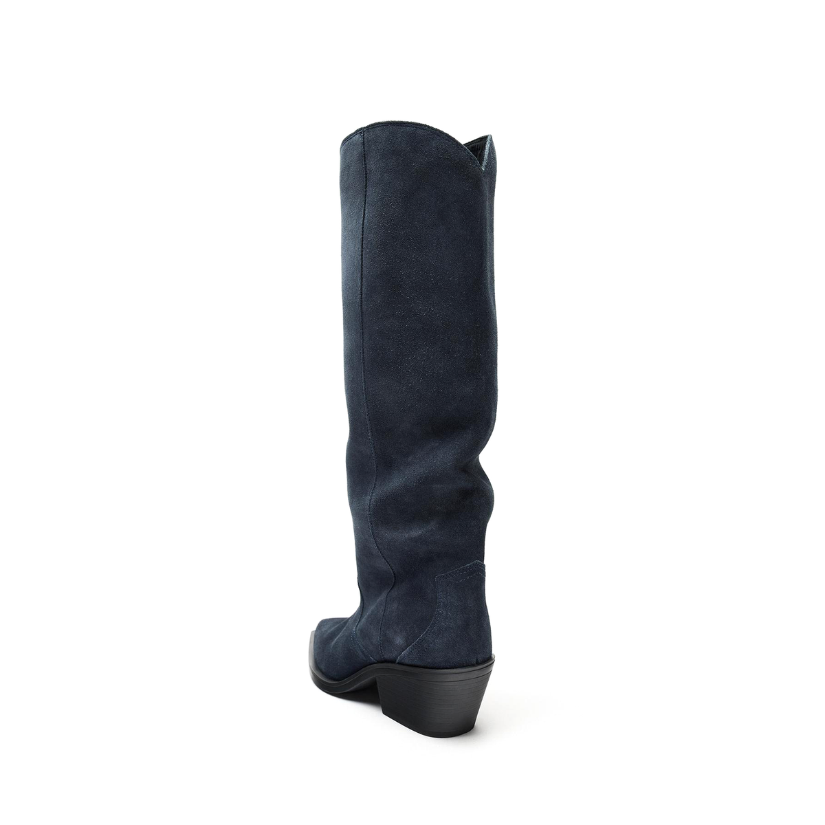 Dark Blue Faux Suede Pointed-Toe Simple And Sleek Knee High Cowgirl Boots