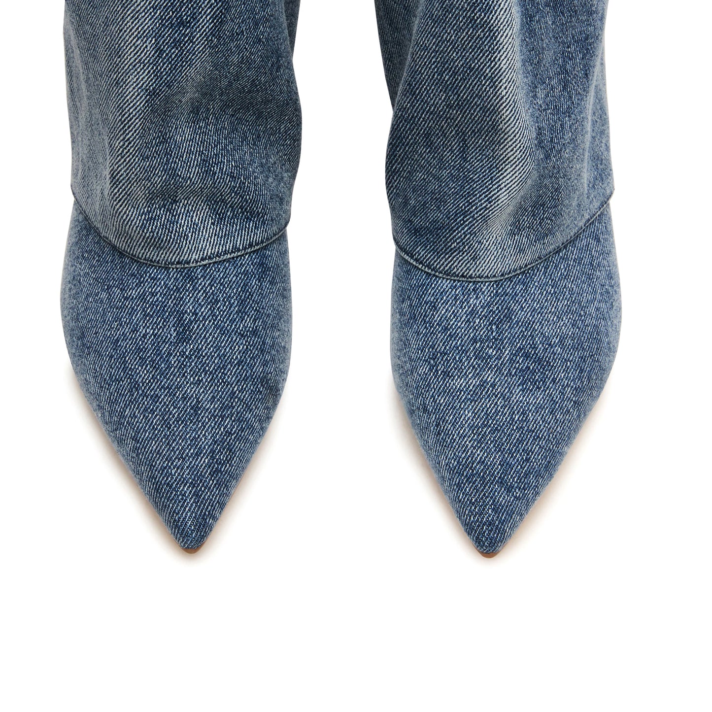 Blue Denim Pointed-Toe Wide Calf Knee High Stiletto Boots