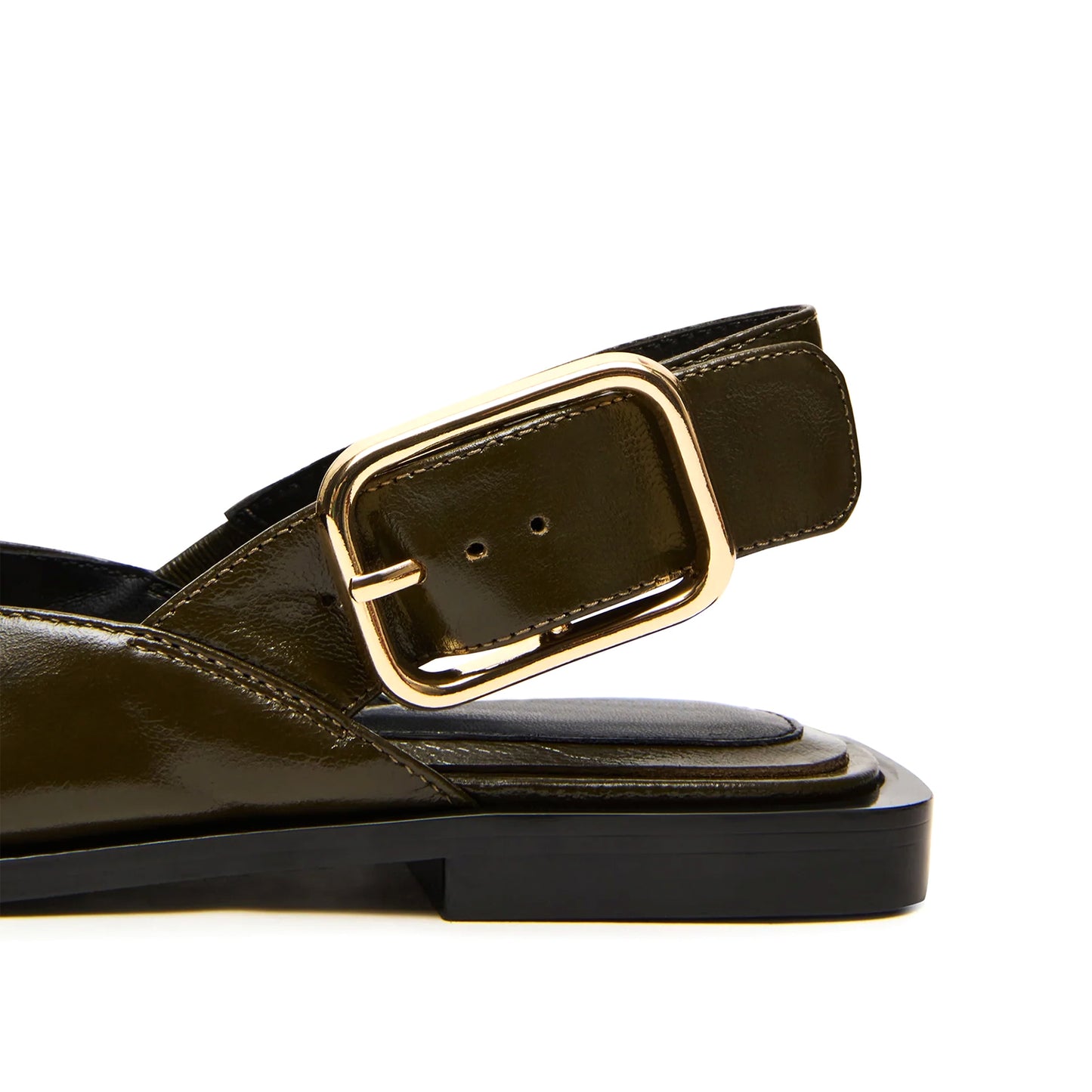 Olive Green Vegan Leather Pointed-Toe Slingback Buckle Flats