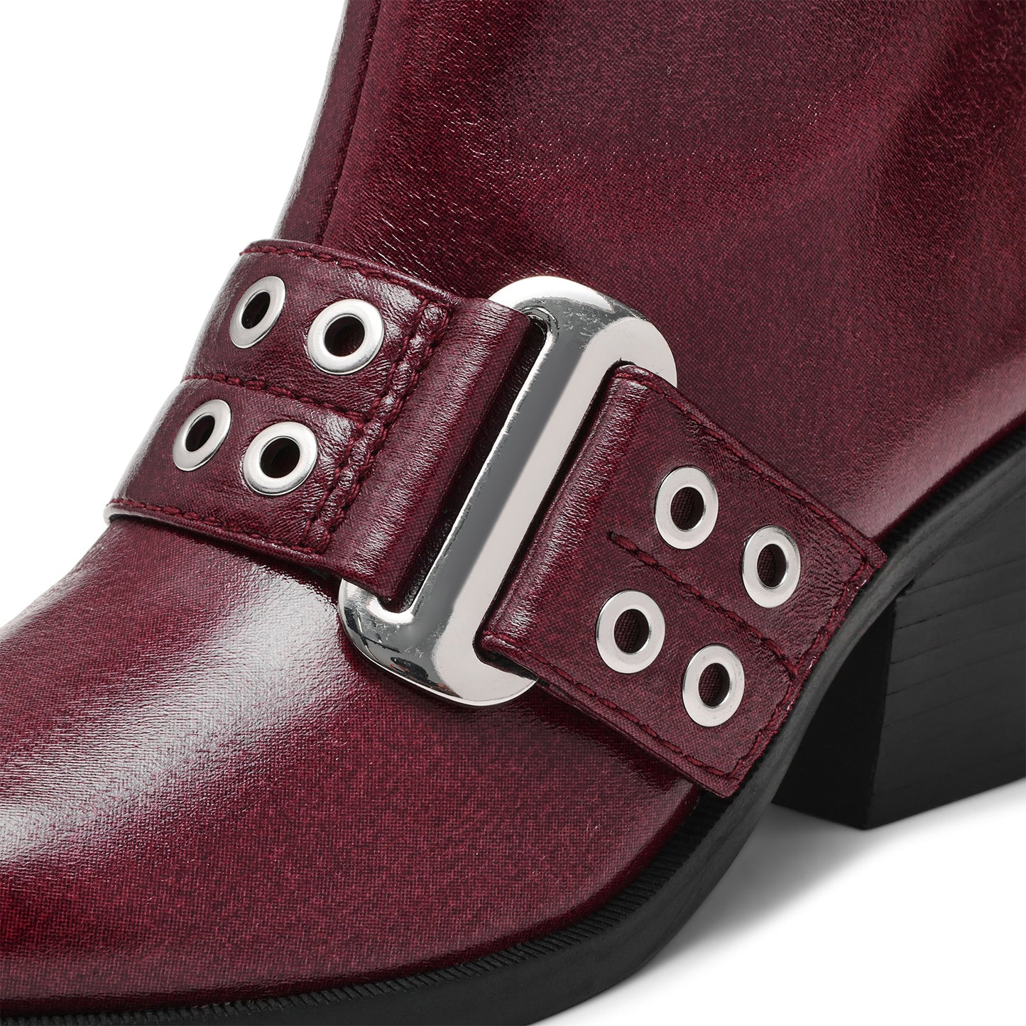 Burgundy Pointed-Toe Full-Zip Buckle Straps With Eyelets Ankle Cowgirl Boots