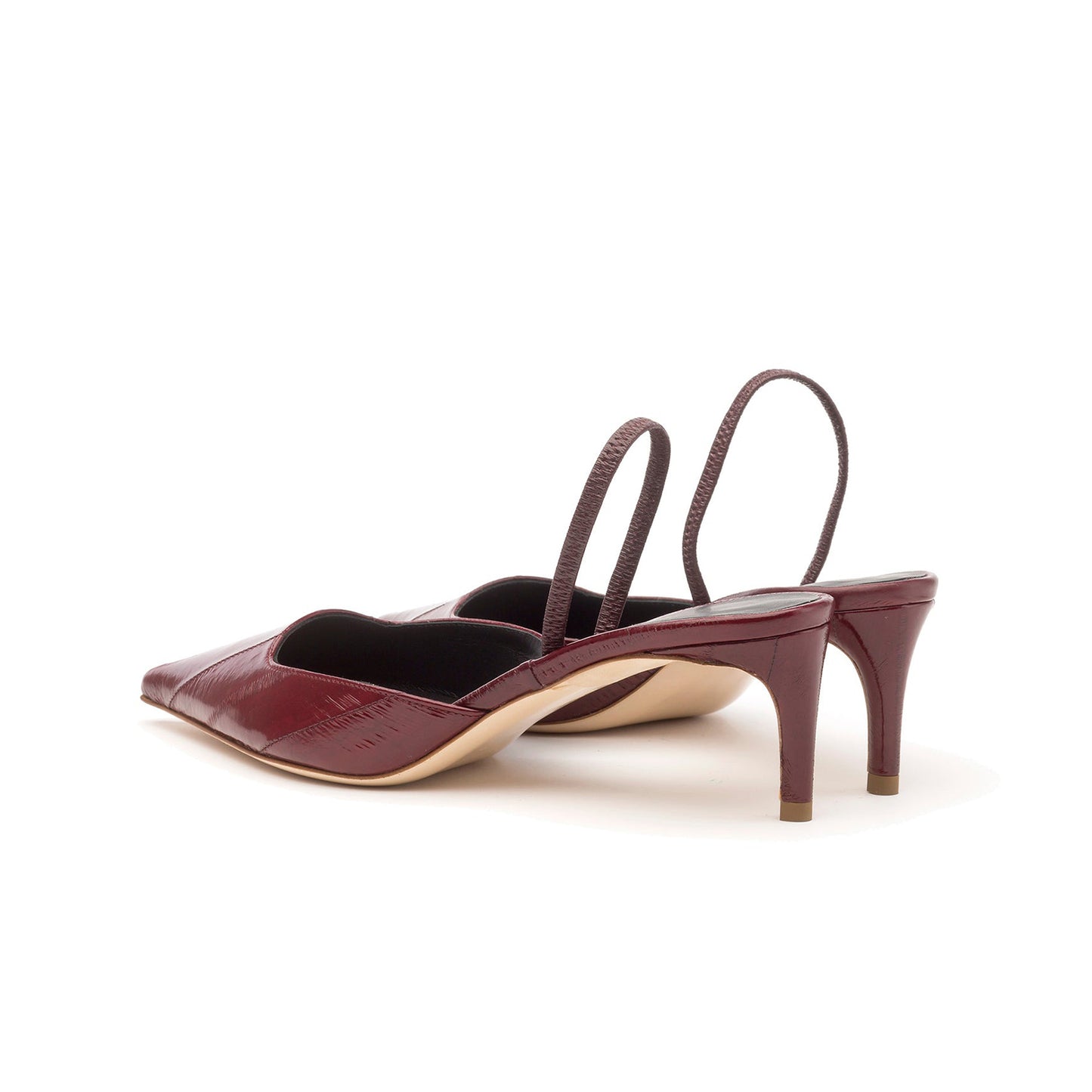 Burgundy Eel Pattern Pointed-Toe Classic Slingback Kitten Heels