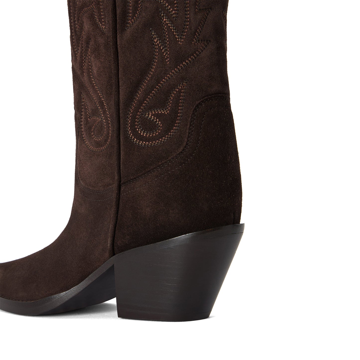 Ebony Faux Suede Pointed-Toe Chic Embroidery Mid Calf Cowgirl Boots
