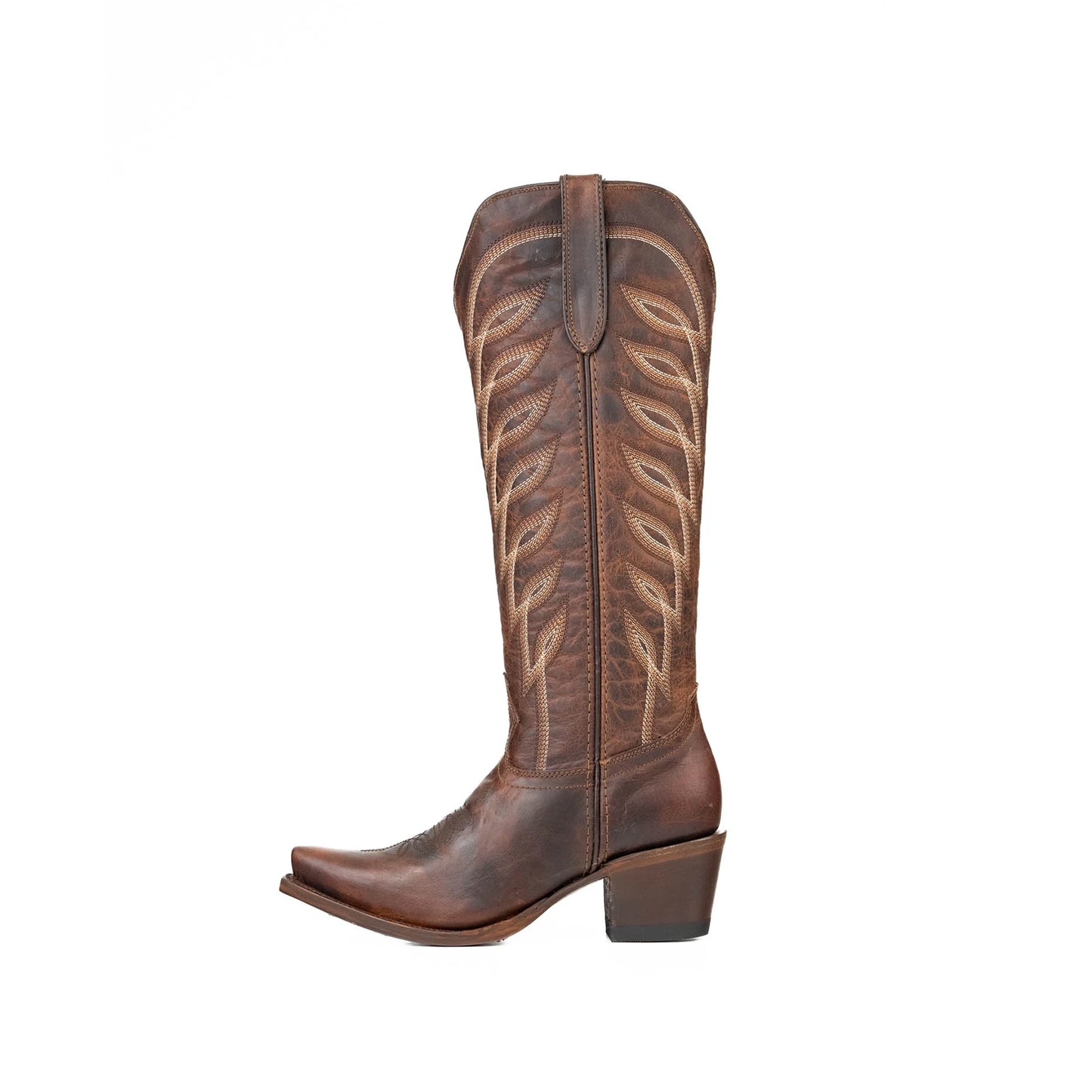 Coffee Snip-Toe Half-Zip Embroidery Knee High Cowgirl Boots