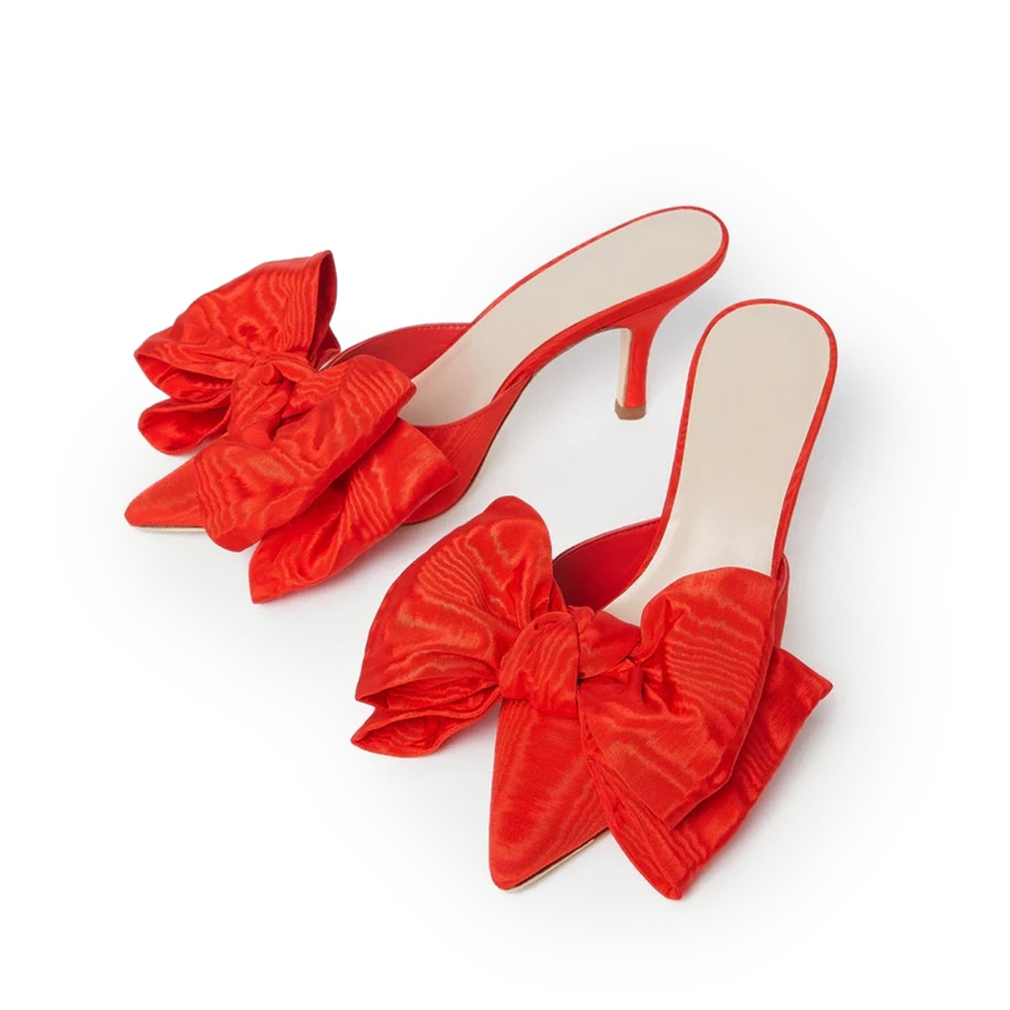 Red Satin Pointed-Toe Front Big Bow High Heels