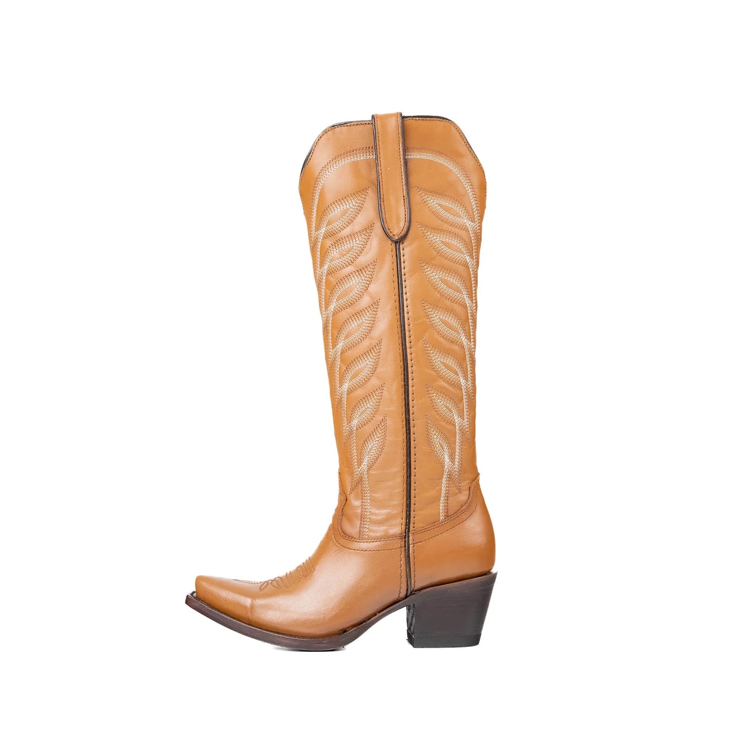 Bronze Snip-Toe Half-Zip Embroidery Knee High Cowgirl Boots