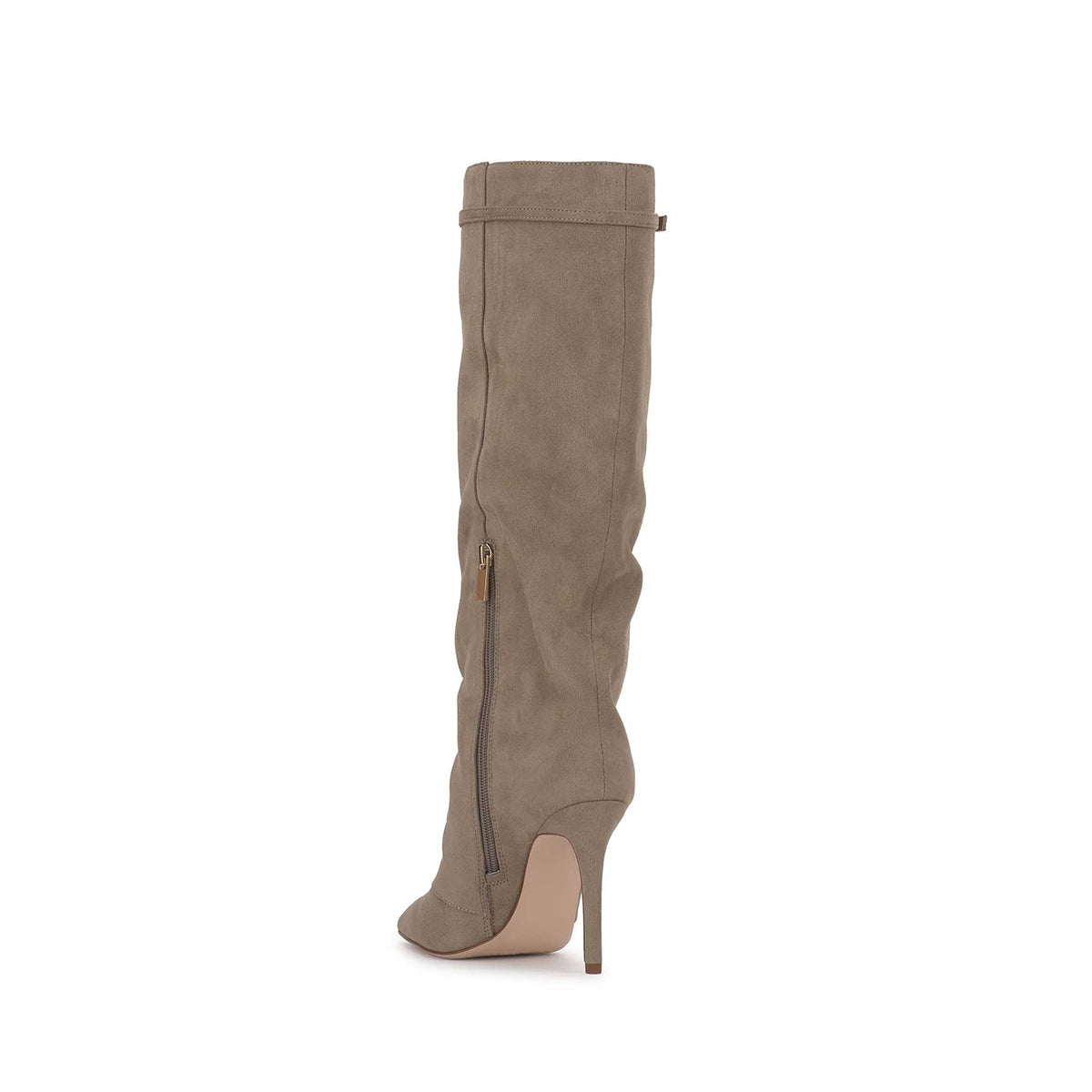 Sand Faux Suede Pointed-Toe Sleek Half-Zip Knee High Simple Stiletto Boots