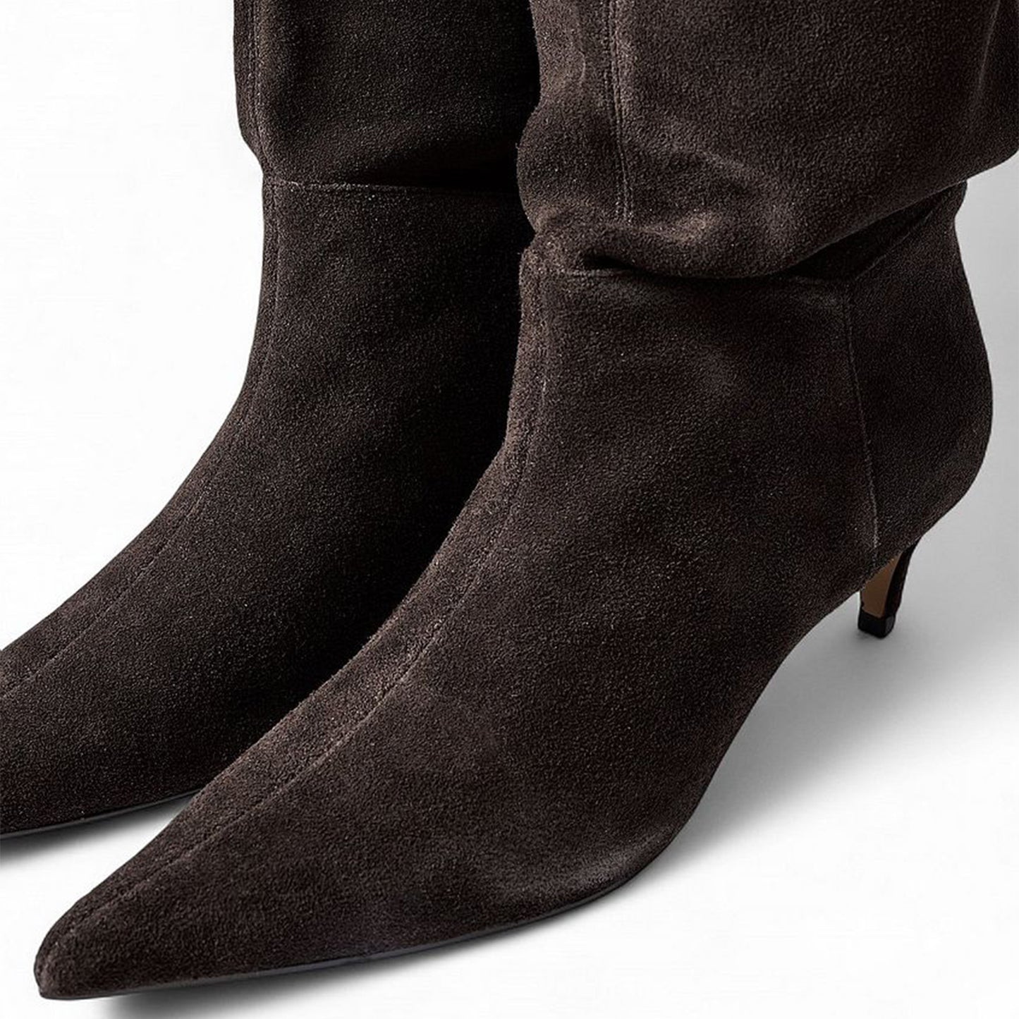 Dark Brown Faux Suede Pointed-Toe Chic Wide Calf Knee High Stiletto Boots