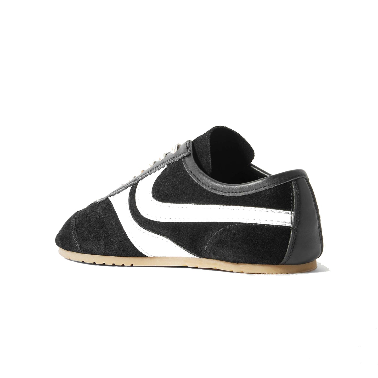 Black Contrast Faux Suede And Vegan Leather Square-Toe Lace-Up Sneakers Flats